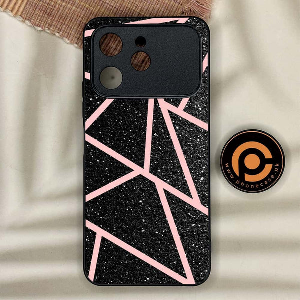 Tecno Spark 40 - Black Sparkle Glitter With Rose Gold Lines - Premium Metal Printed soft Bumper shock Proof Case