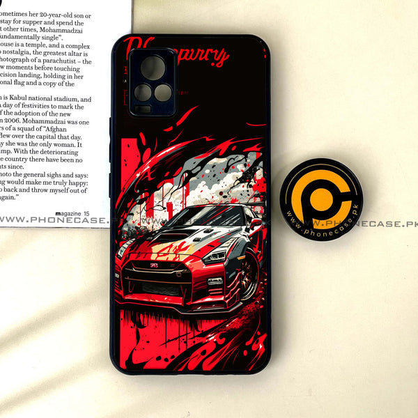 Vivo V20 - Black and Red Supreme Car - Premium Printed Glass soft Bumper Shock Proof Case