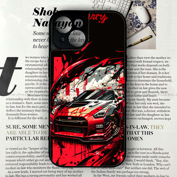 iPhone 14 - Black and Red Supreme Car - Premium Printed Glass soft Bumper shock Proof Case