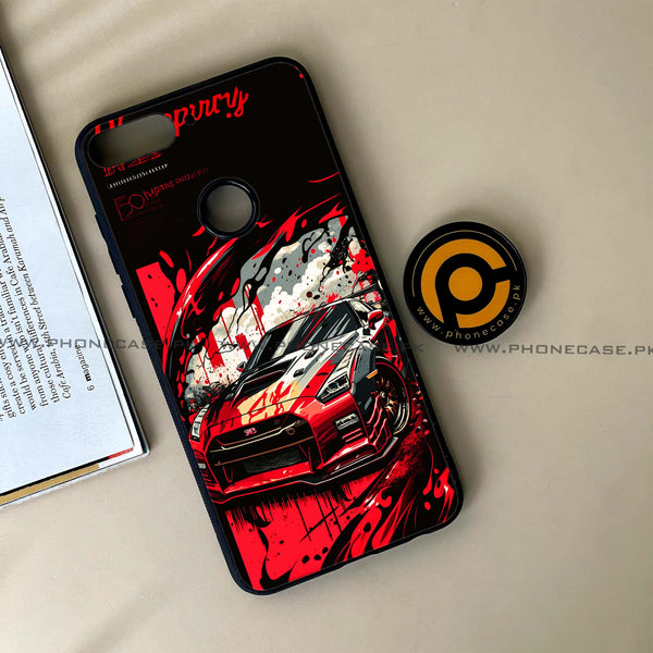 HUAWEI Y7 PRIME (2018) - Black and Red Supreme Car - Premium Printed Glass soft Bumper Shock Proof Case