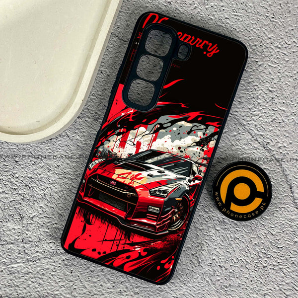 Infinix Hot 50 4G - Black and Red Supreme Car - Premium Printed Glass soft Bumper Shock Proof Case