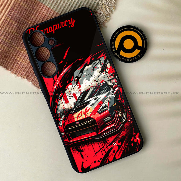 Samsung Galaxy A14 - Godzilla Racing Car - Premium Printed Glass soft Bumper Shock Proof Case