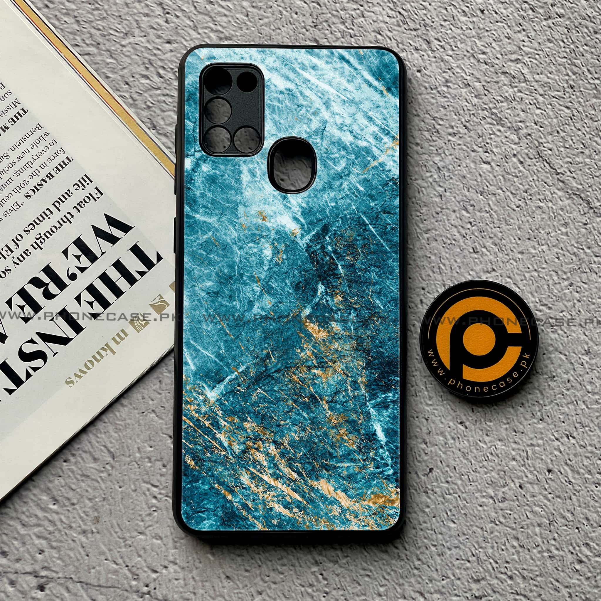 Samsung Galaxy A21s - Blue Marble V 2.0 Series - Premium Printed Glass soft Bumper shock Proof Case