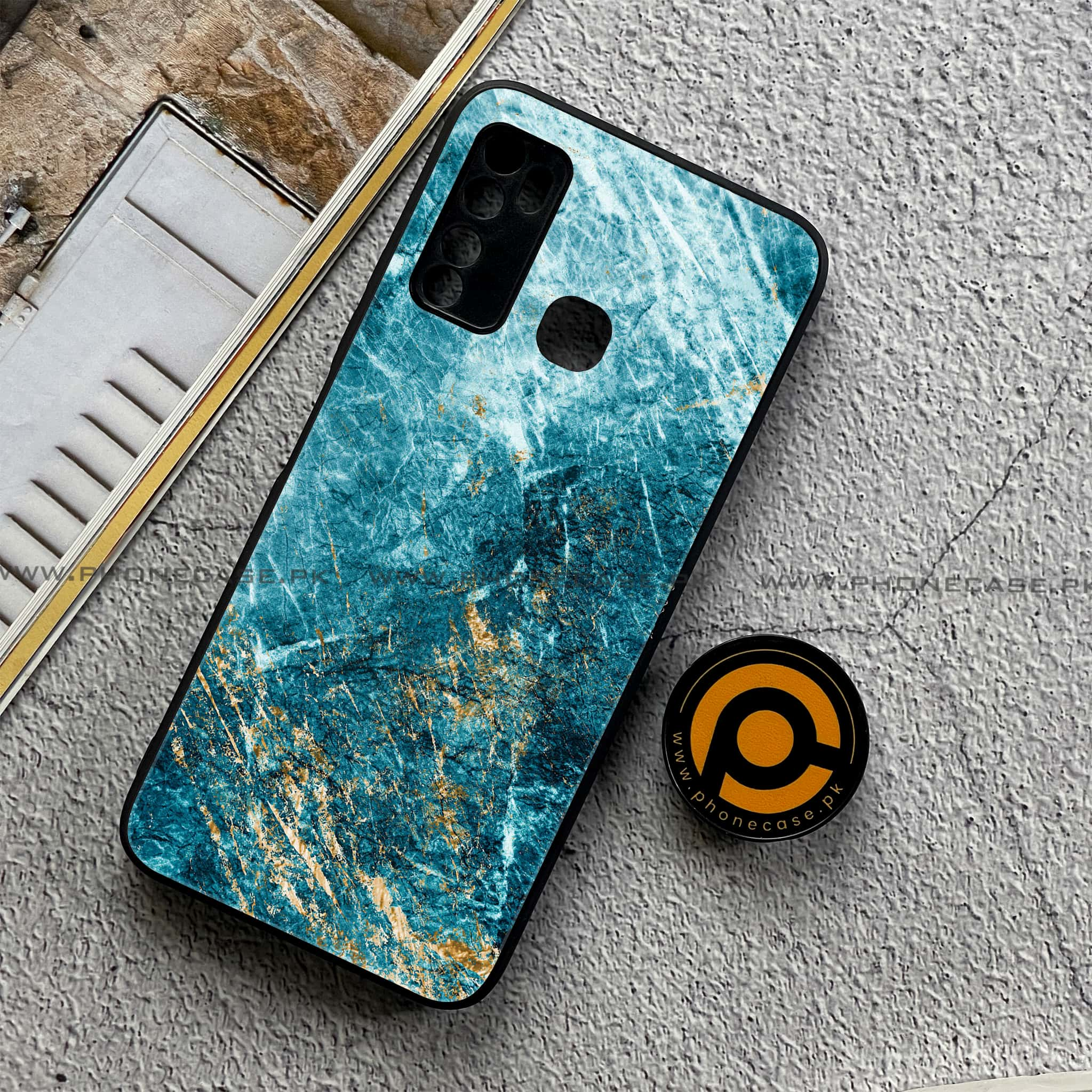 Infinix Note 7 Lite - Blue Marble 2.0 Series - Premium Printed Metal soft Bumper shock Proof Case