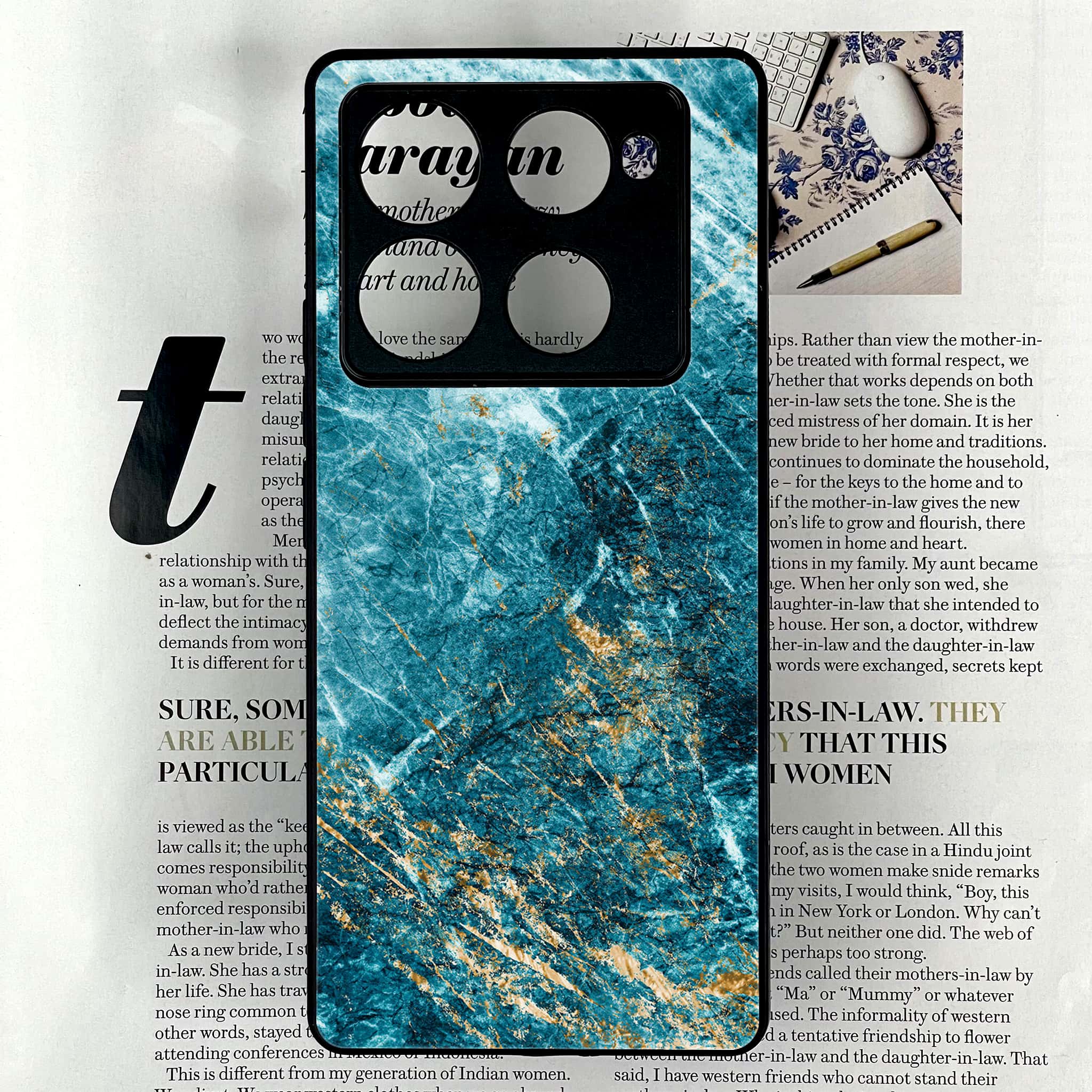 Infinix Note 40 Pro Plus - Blue Marble 2.0 Series - Premium Metal Printed soft Bumper shock Proof Case