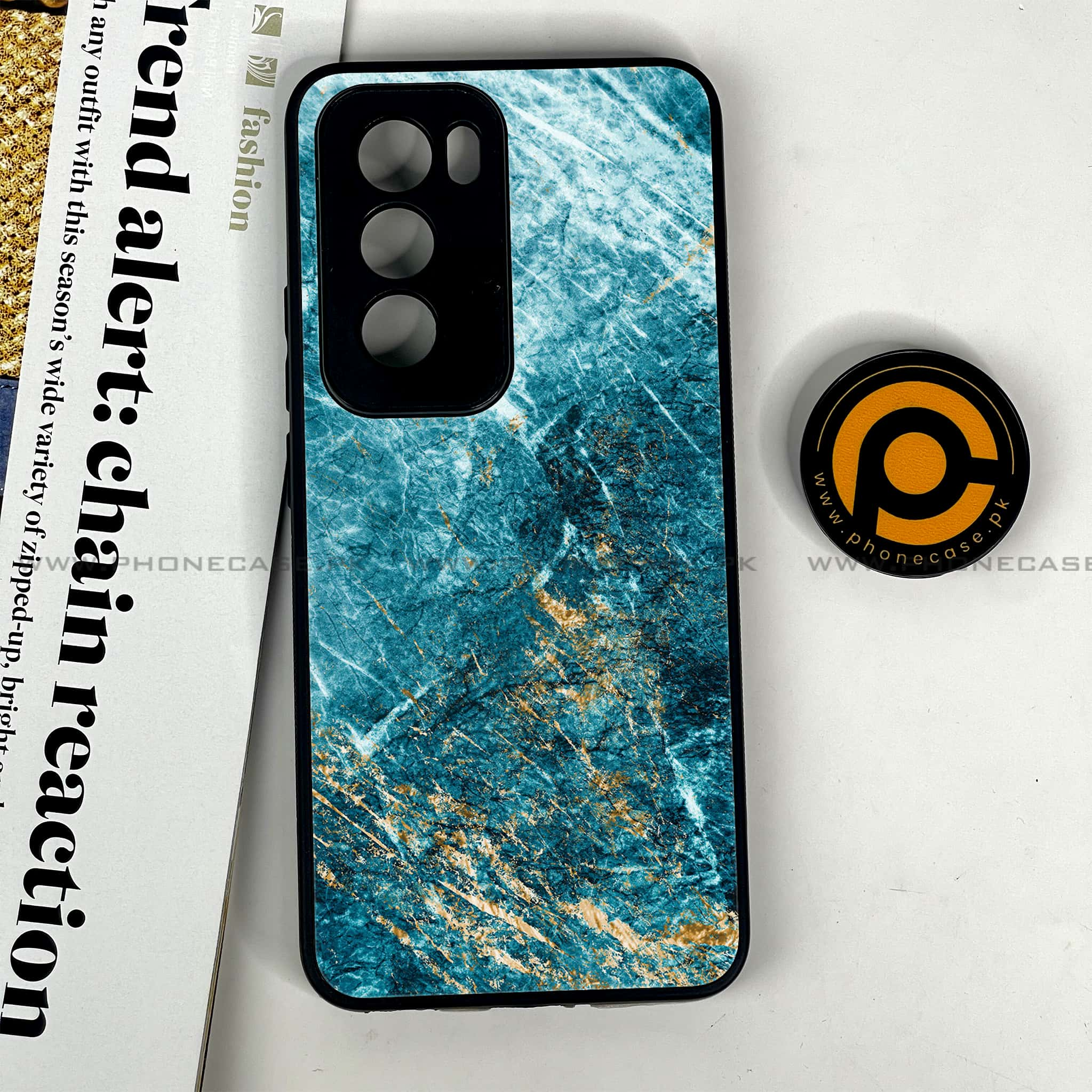 Oppo Reno 12 5G - Blue Marble 2.0 Series - Premium Printed Glass soft Bumper shock Proof Case