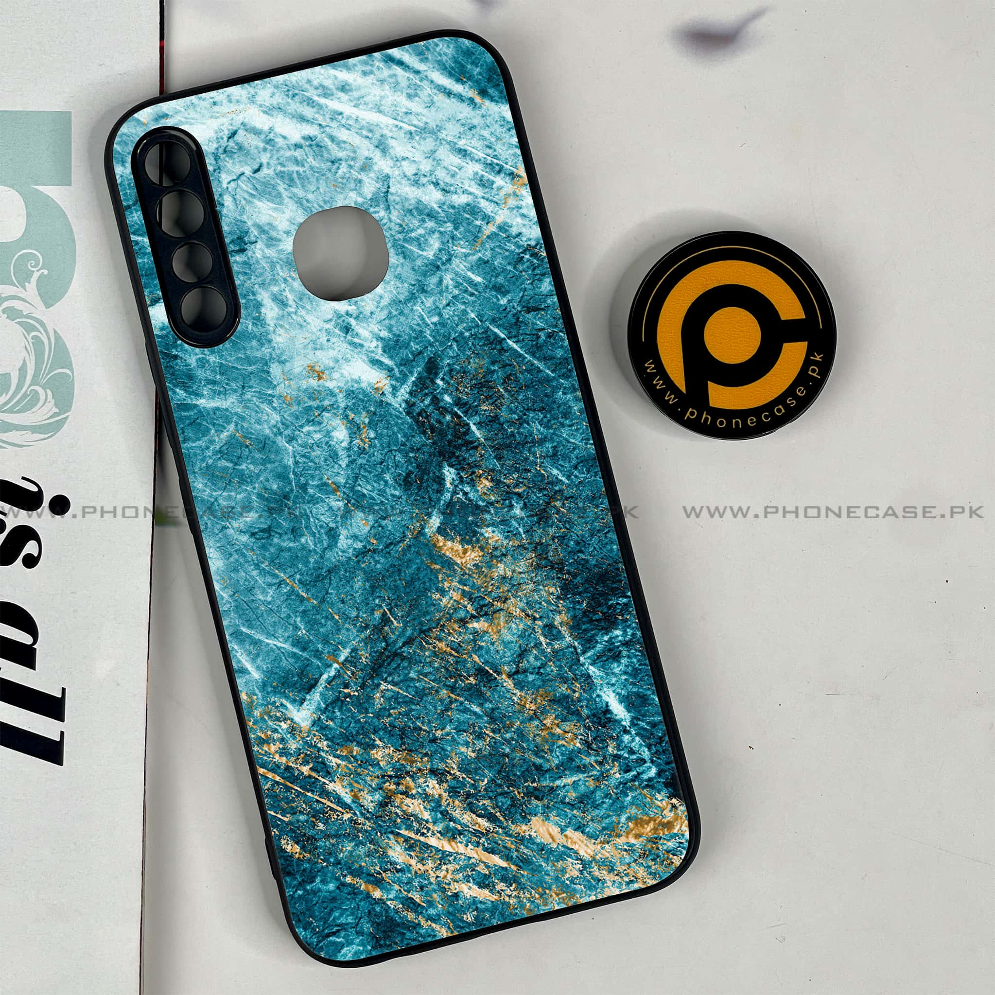 Infinix Hot 8 Lite - Blue Marble 2.0 Series - Premium Printed Glass soft Bumper shock Proof Case