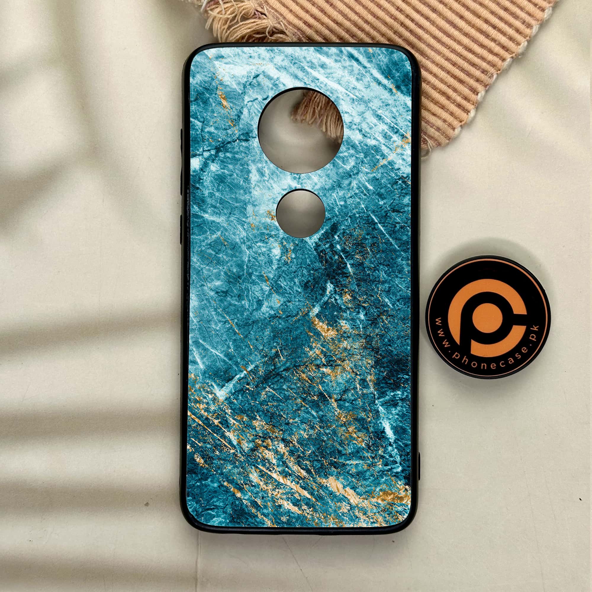 Moto G7 - Blue Marble 2.0 Series - Premium Printed Glass soft Bumper shock Proof Case