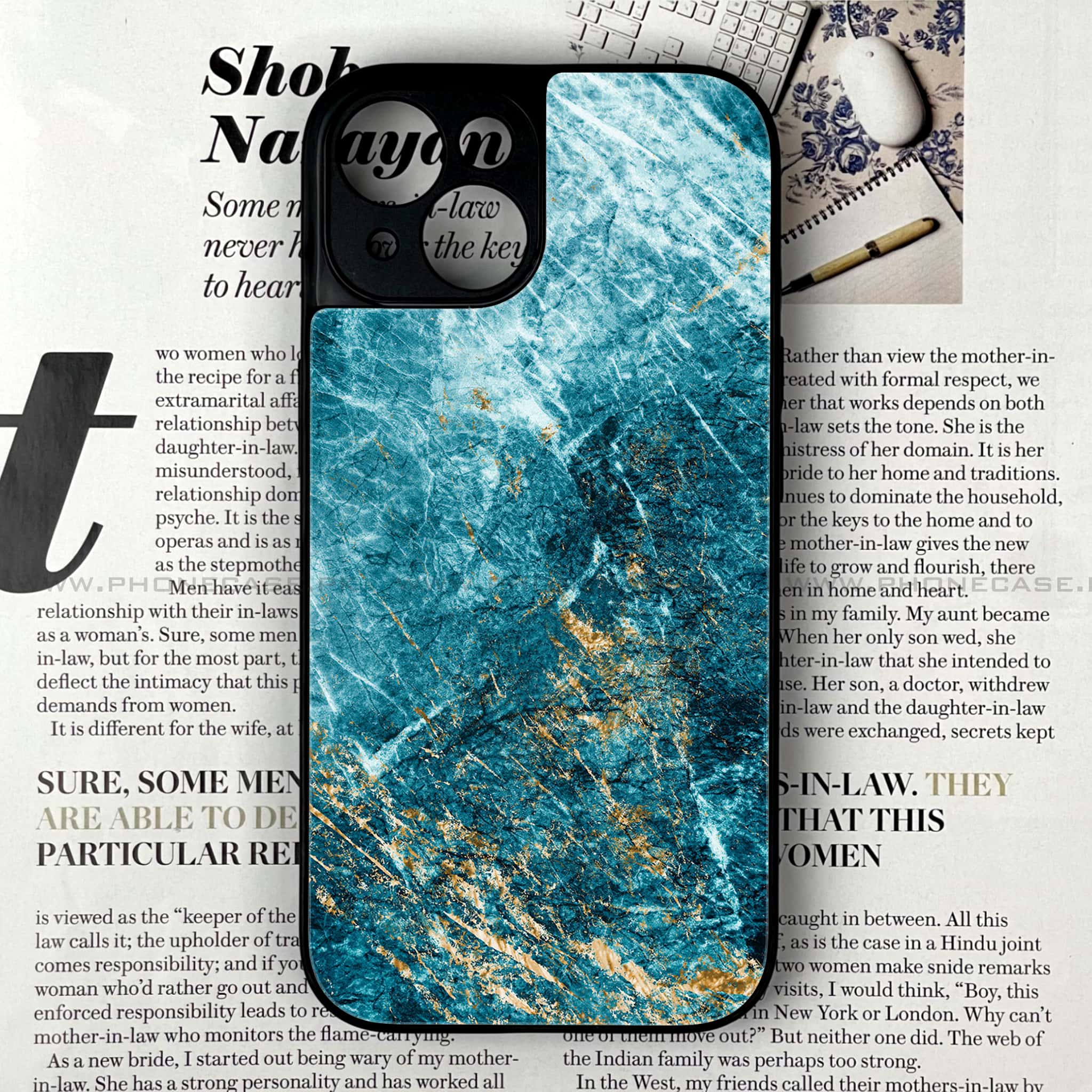 iPhone 15 - Blue Marble Series V 2.0 - Premium Printed Glass soft Bumper shock Proof Case