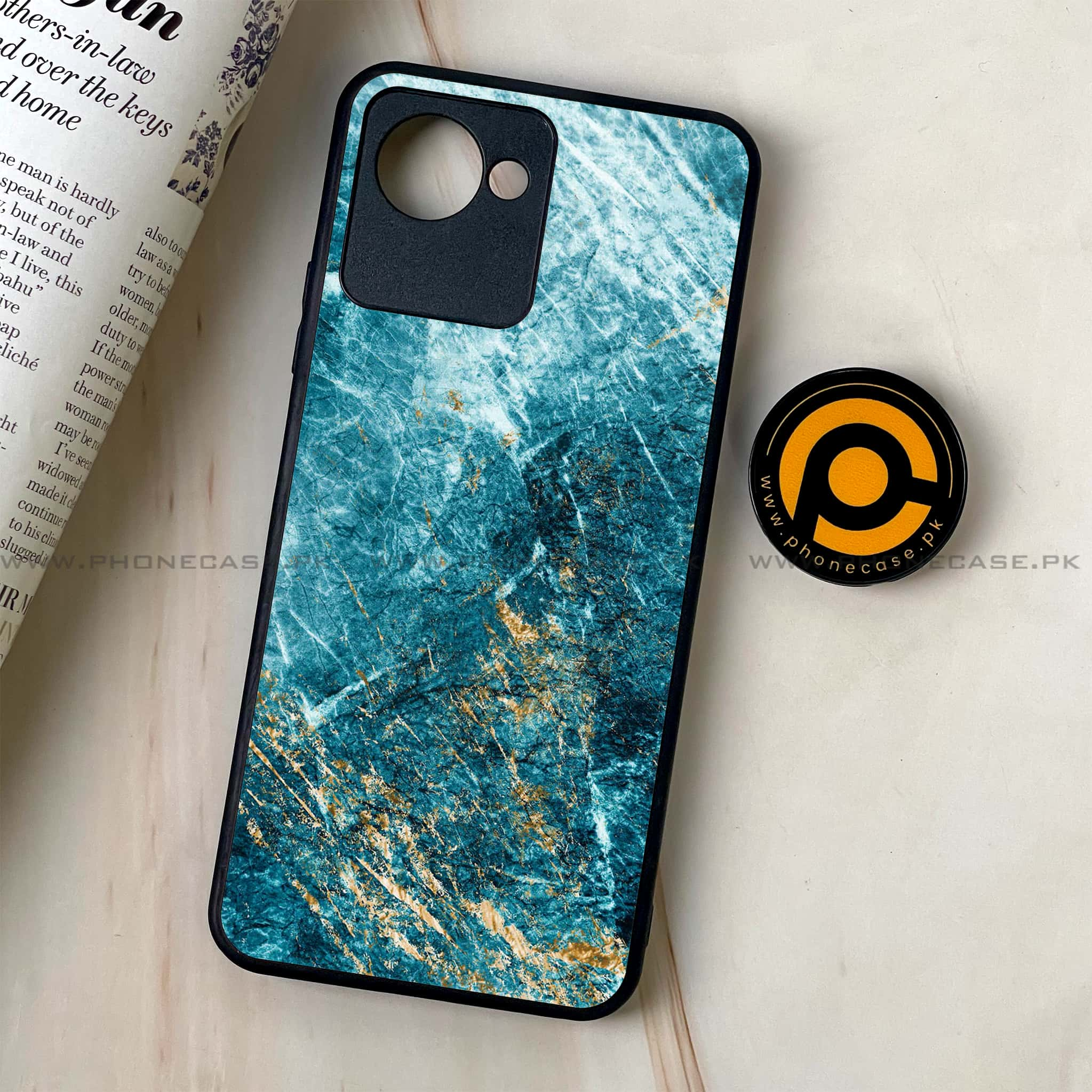 Realme C30 - Blue Marble Series V 2.0 - Premium Printed Glass soft Bumper shock Proof Case