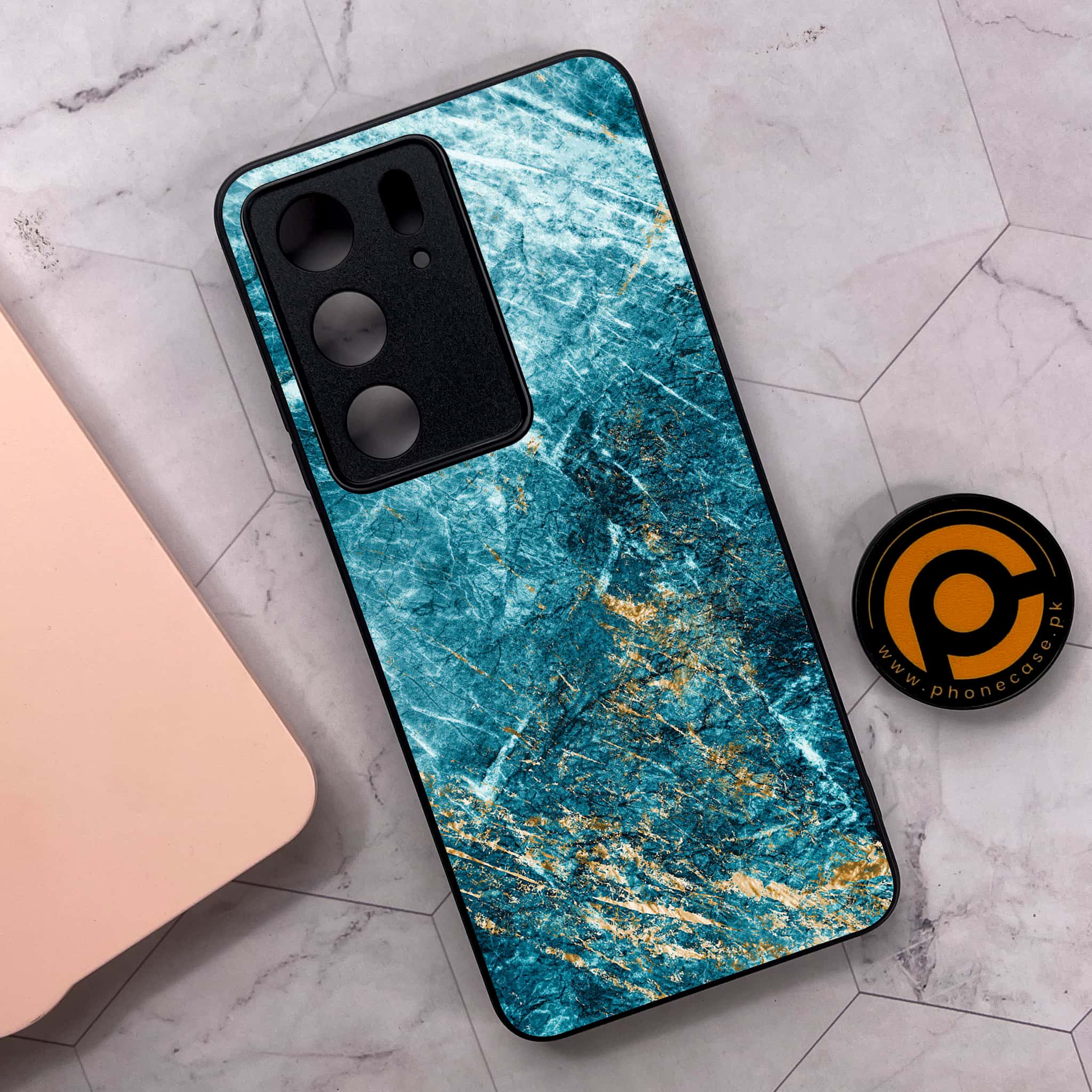 Realme C75x 4G - Blue Marble 2.0 Series - Premium Metal Printed soft Bumper shock Proof Case
