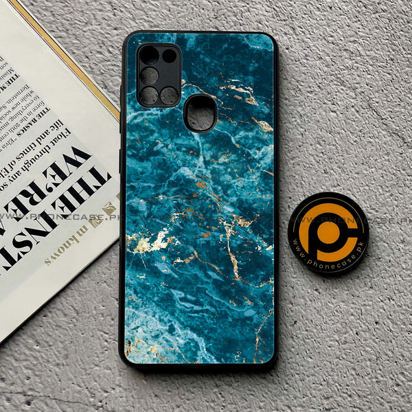 Samsung Galaxy A21s - Blue Marble V 2.0 Series - Premium Printed Glass soft Bumper shock Proof Case