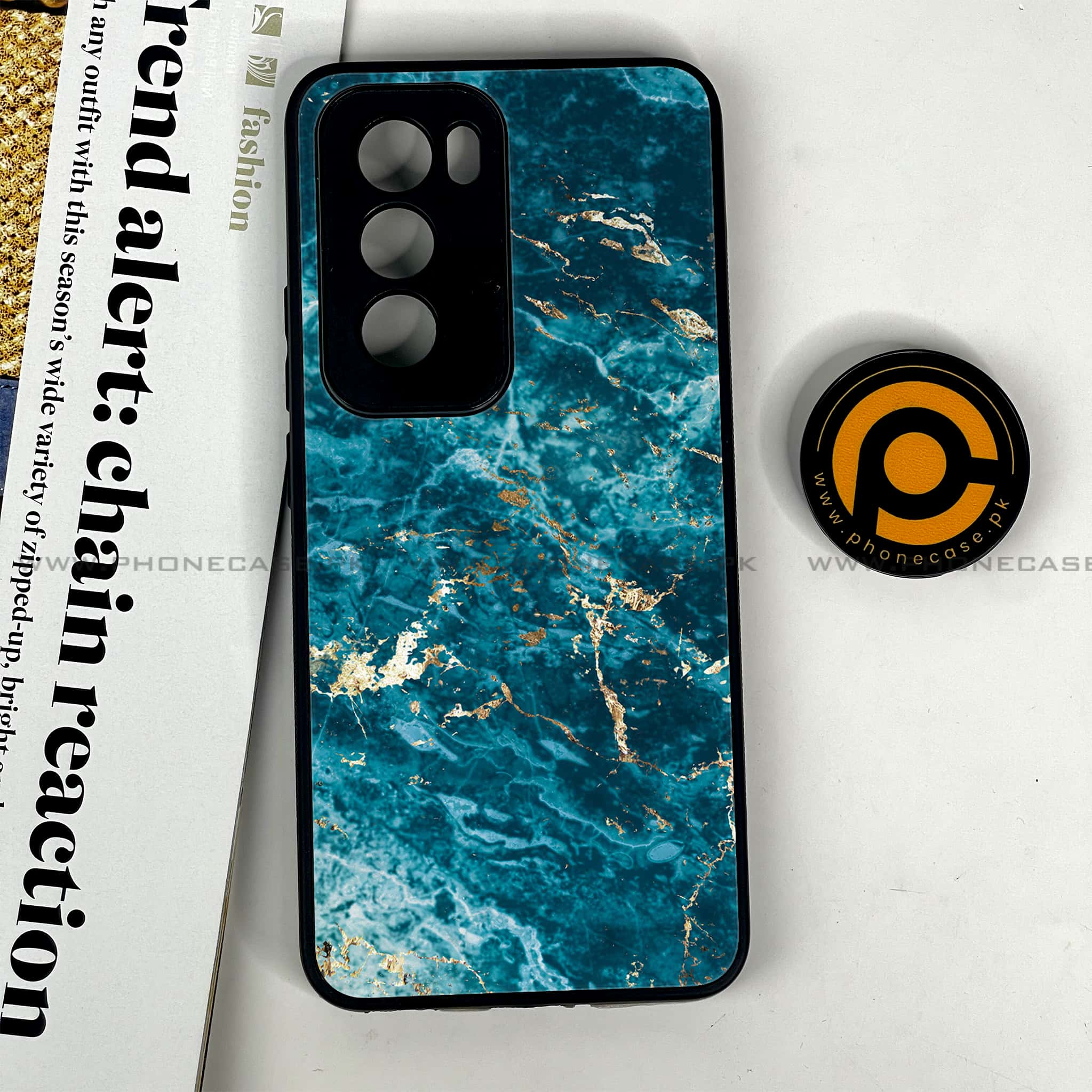 Oppo Reno 12 5G - Blue Marble 2.0 Series - Premium Printed Glass soft Bumper shock Proof Case