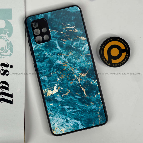 Samsung Galaxy A51 Blue Marble Series V 2.0 Premium Printed Glass soft Bumper shock Proof Case