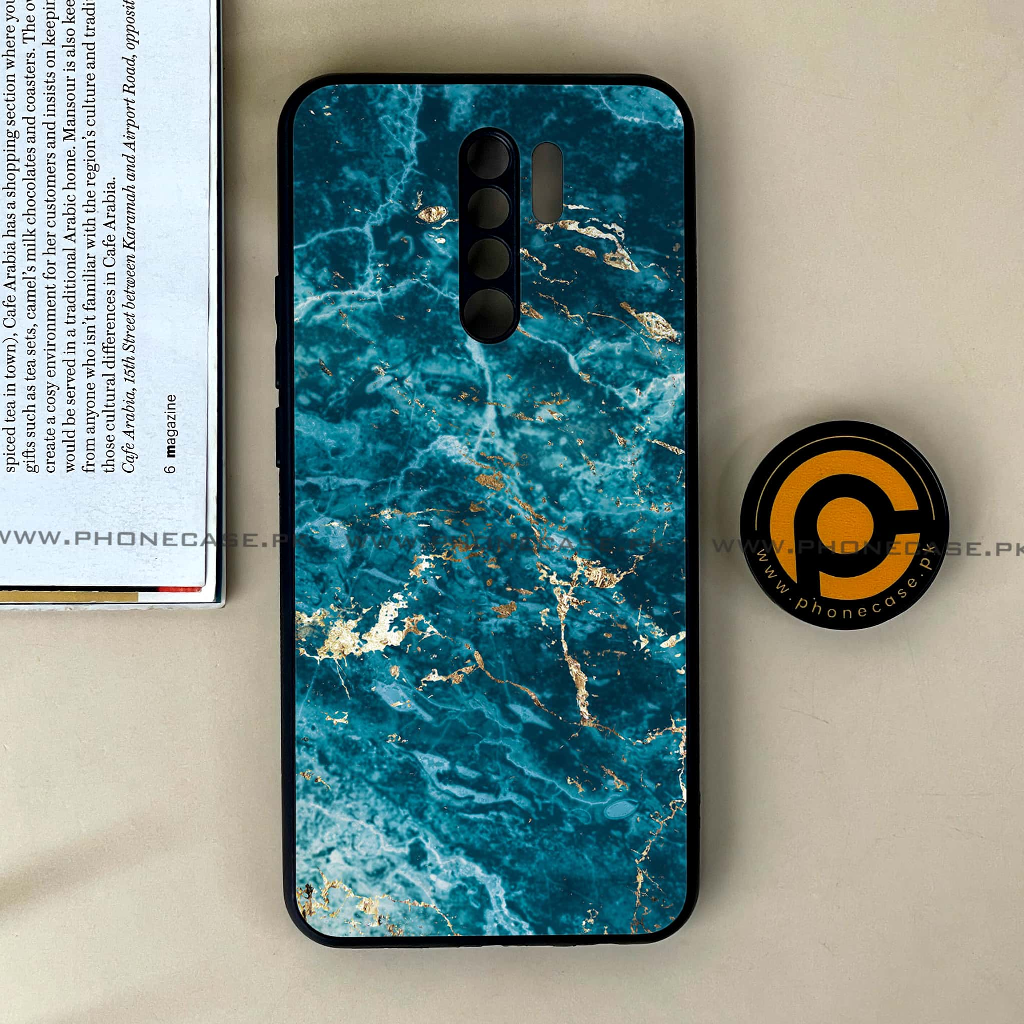 Xiaomi Redmi 9 - Blue Marble Series V 2.0 - Premium Printed Glass soft Bumper shock Proof Case