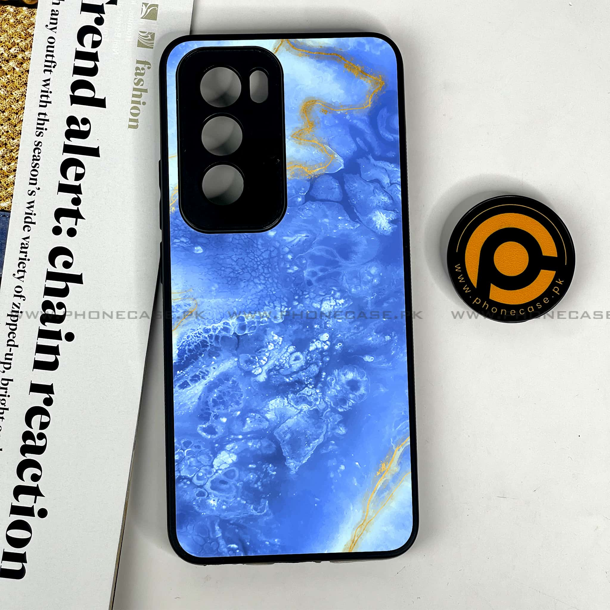 Oppo Reno 12 5G - Blue Marble 2.0 Series - Premium Printed Glass soft Bumper shock Proof Case