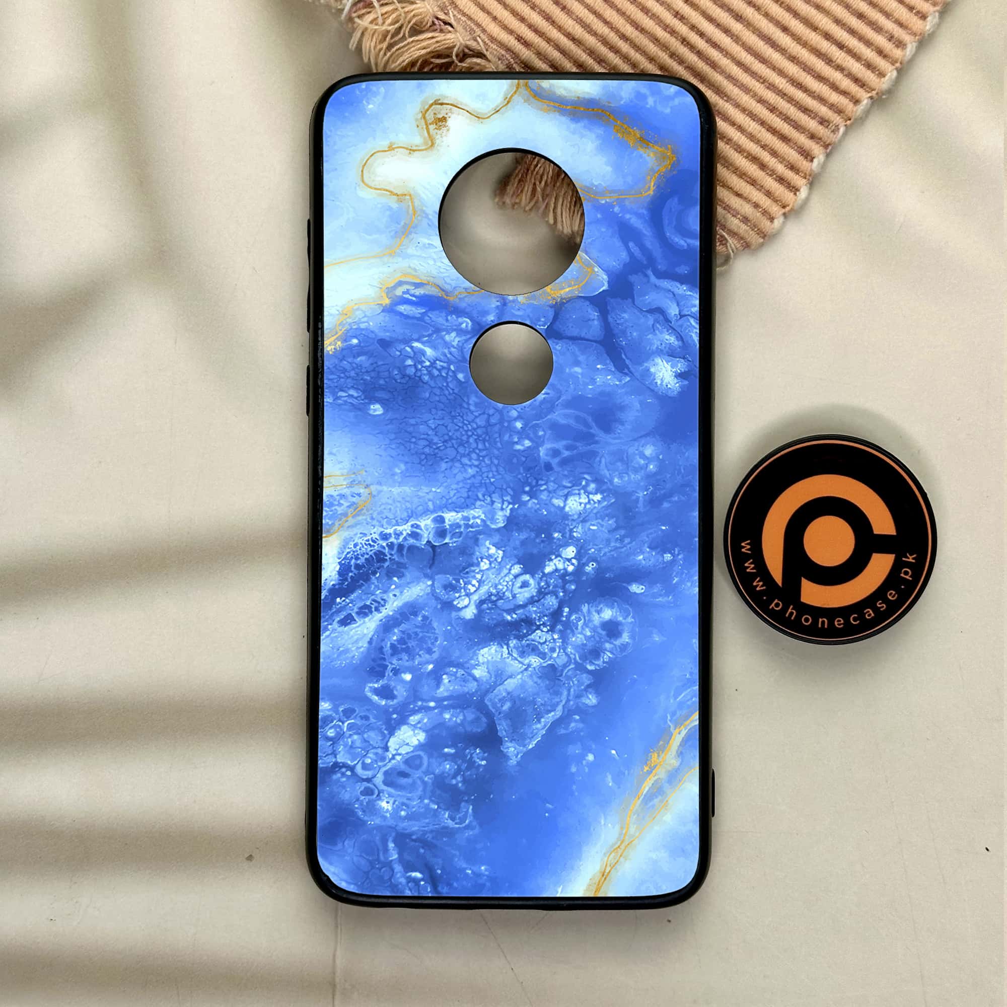 Moto G7 - Blue Marble 2.0 Series - Premium Printed Glass soft Bumper shock Proof Case