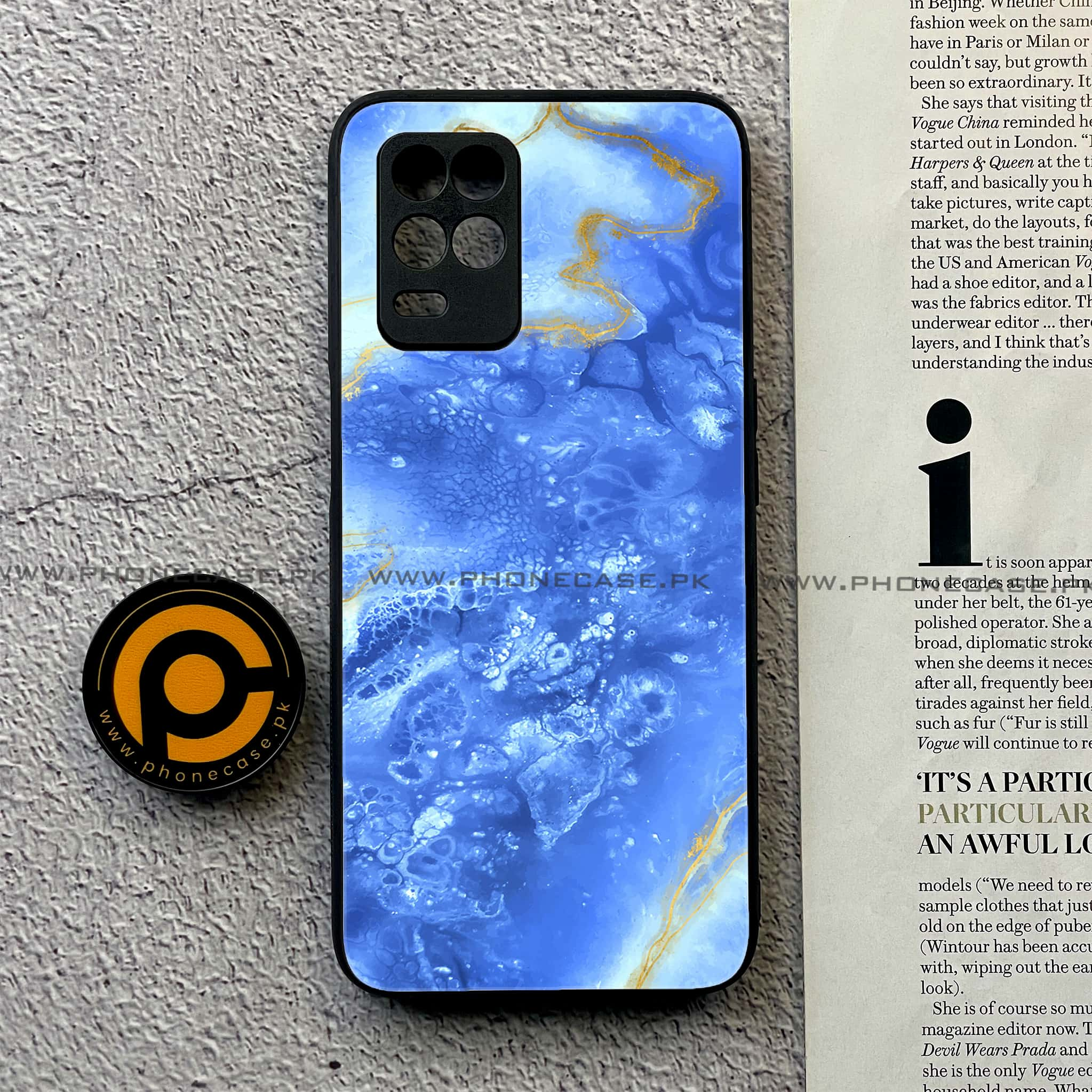 Realme Narzo 30 5G - Blue Marble V 2.0 Series - Premium Printed Glass soft Bumper shock Proof Case