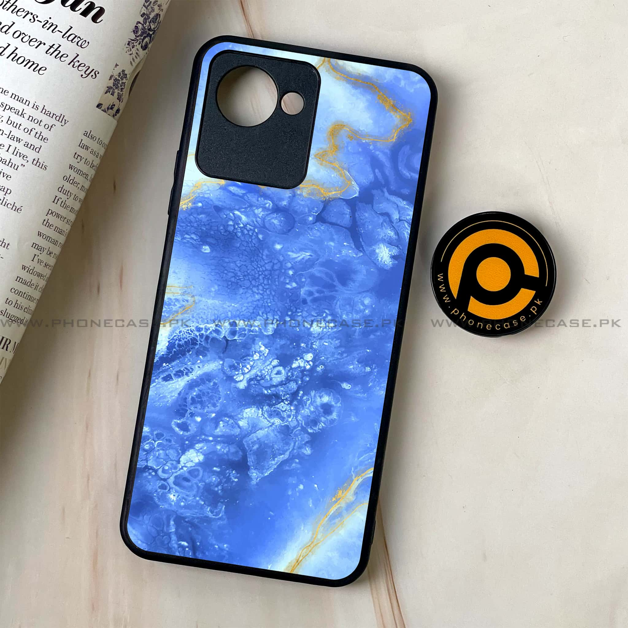 Realme C30 - Blue Marble Series V 2.0 - Premium Printed Glass soft Bumper shock Proof Case