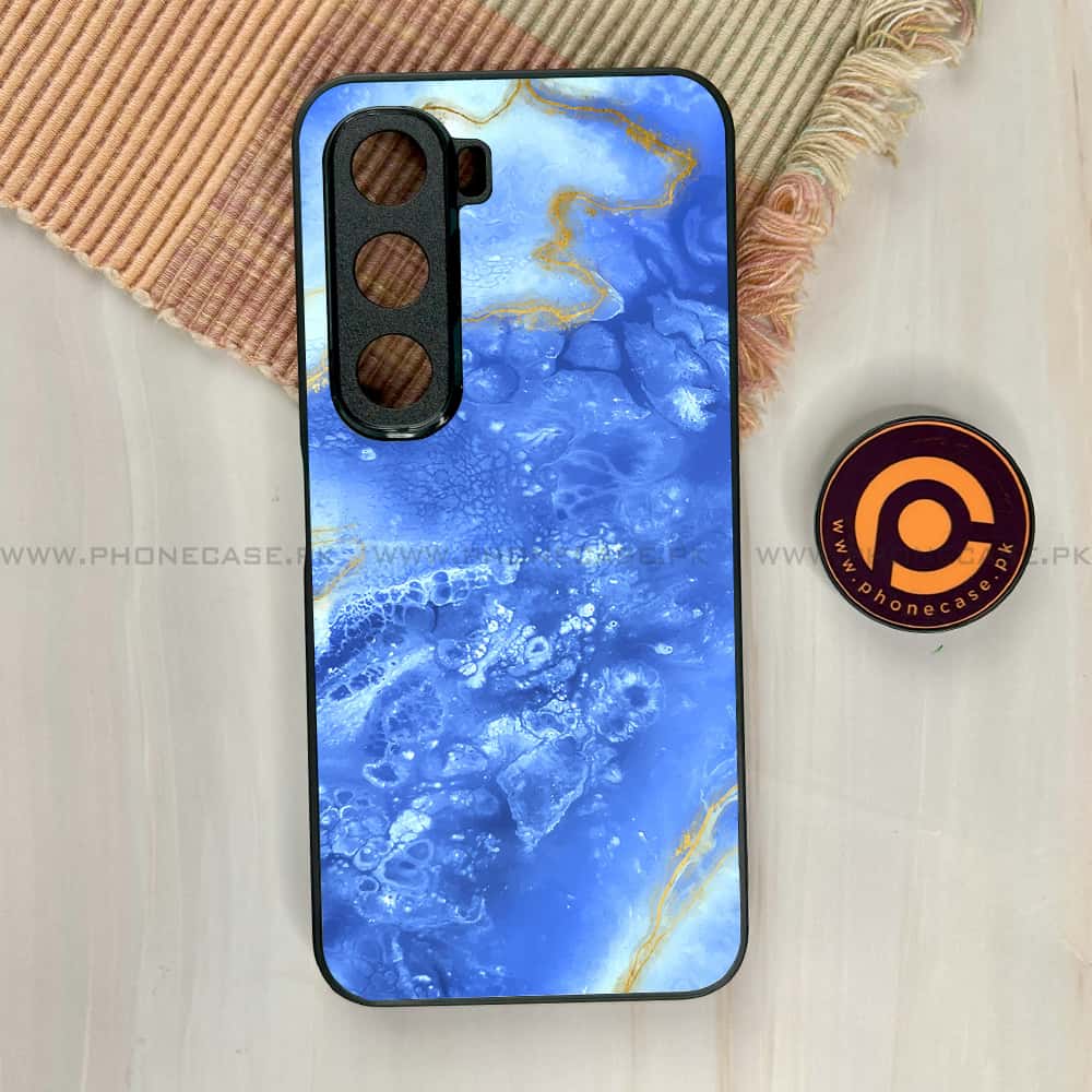 Infinix Hot 60i - Blue Marble 2.0 Series - Premium Metal Printed soft Bumper shock Proof Case