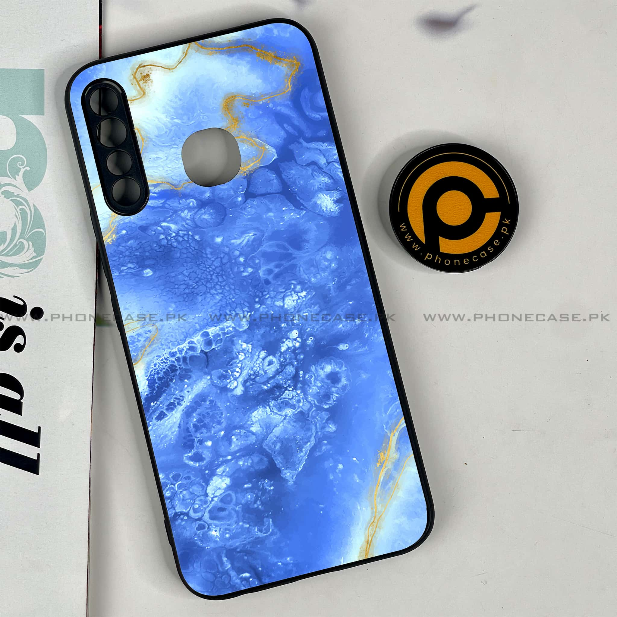 Infinix Hot 8 Lite - Blue Marble 2.0 Series - Premium Printed Glass soft Bumper shock Proof Case