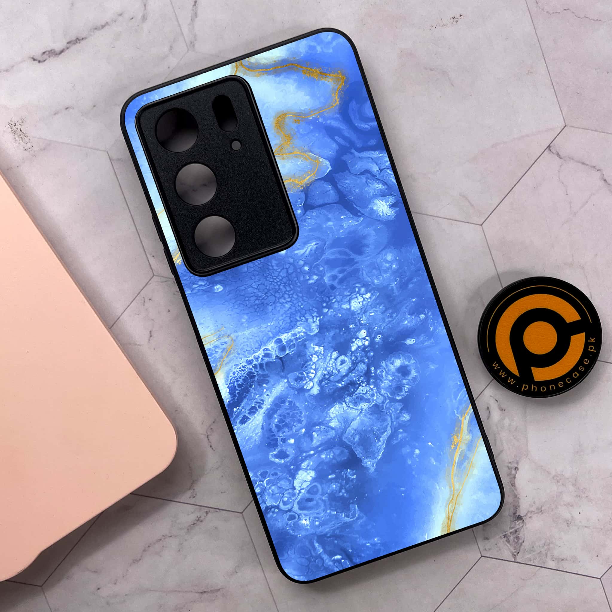 Realme C75x 4G - Blue Marble 2.0 Series - Premium Metal Printed soft Bumper shock Proof Case