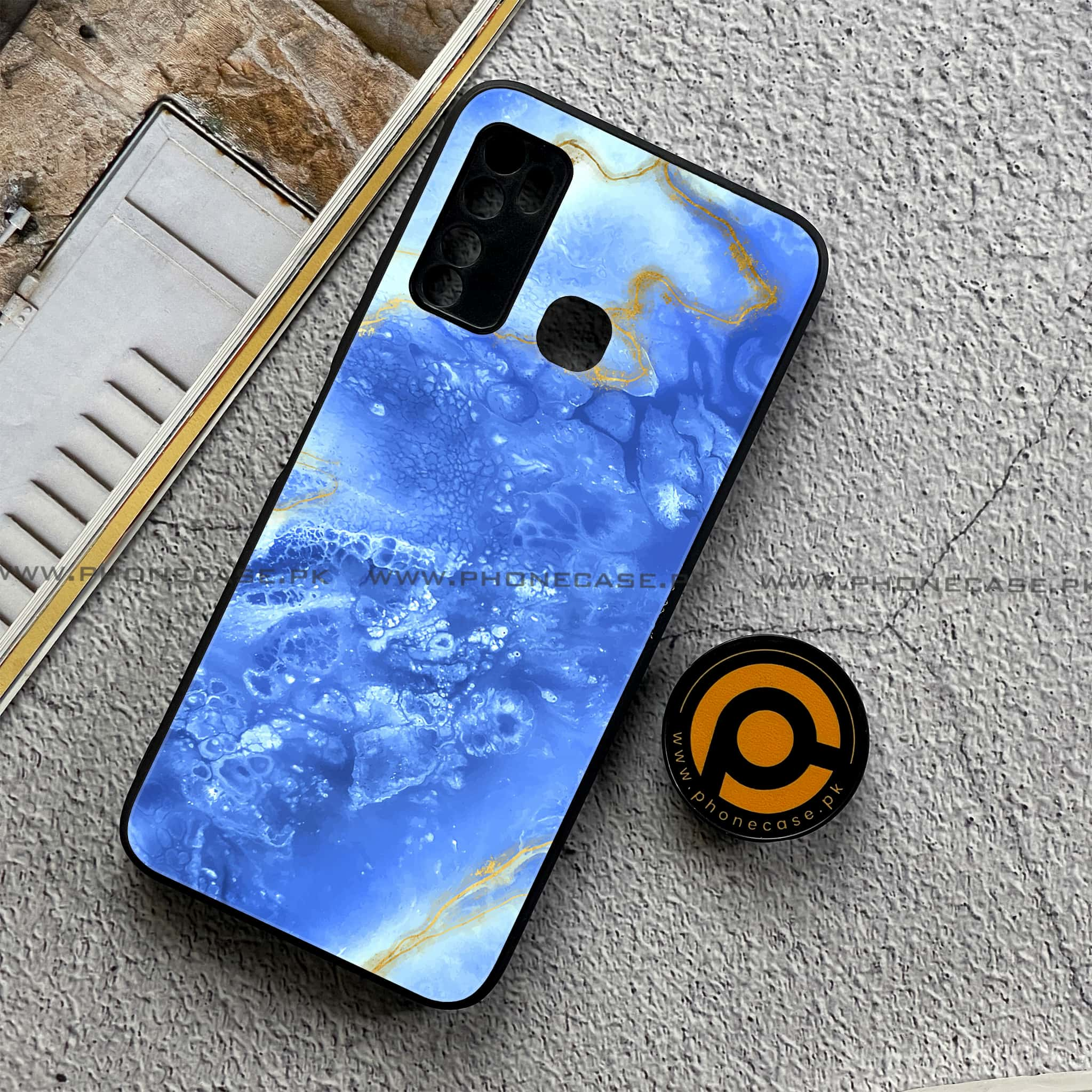 Infinix Note 7 Lite - Blue Marble 2.0 Series - Premium Printed Metal soft Bumper shock Proof Case