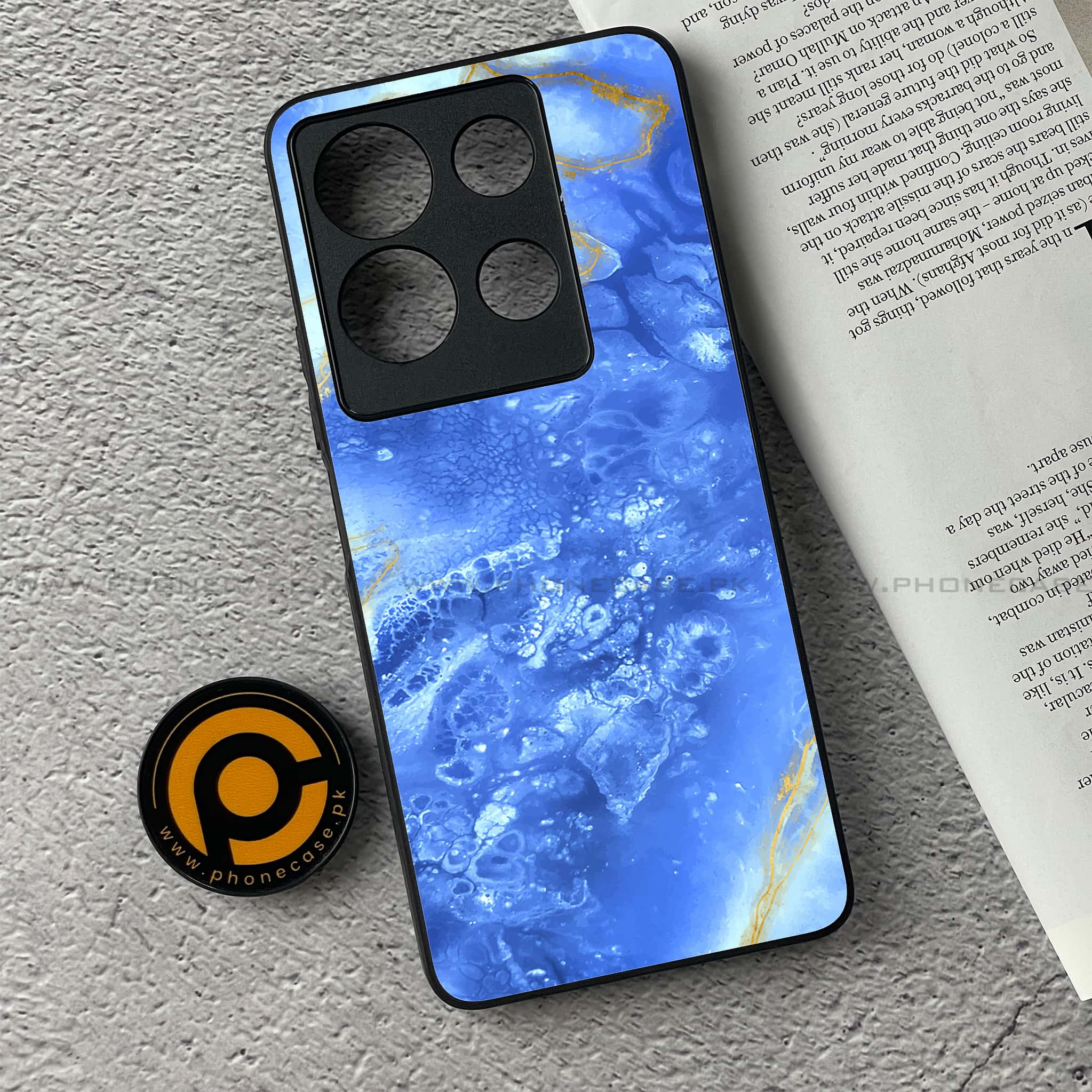 Infinix Note 30 - Blue Marble Series V 2.0 - Premium Printed Glass soft Bumper shock Proof Case
