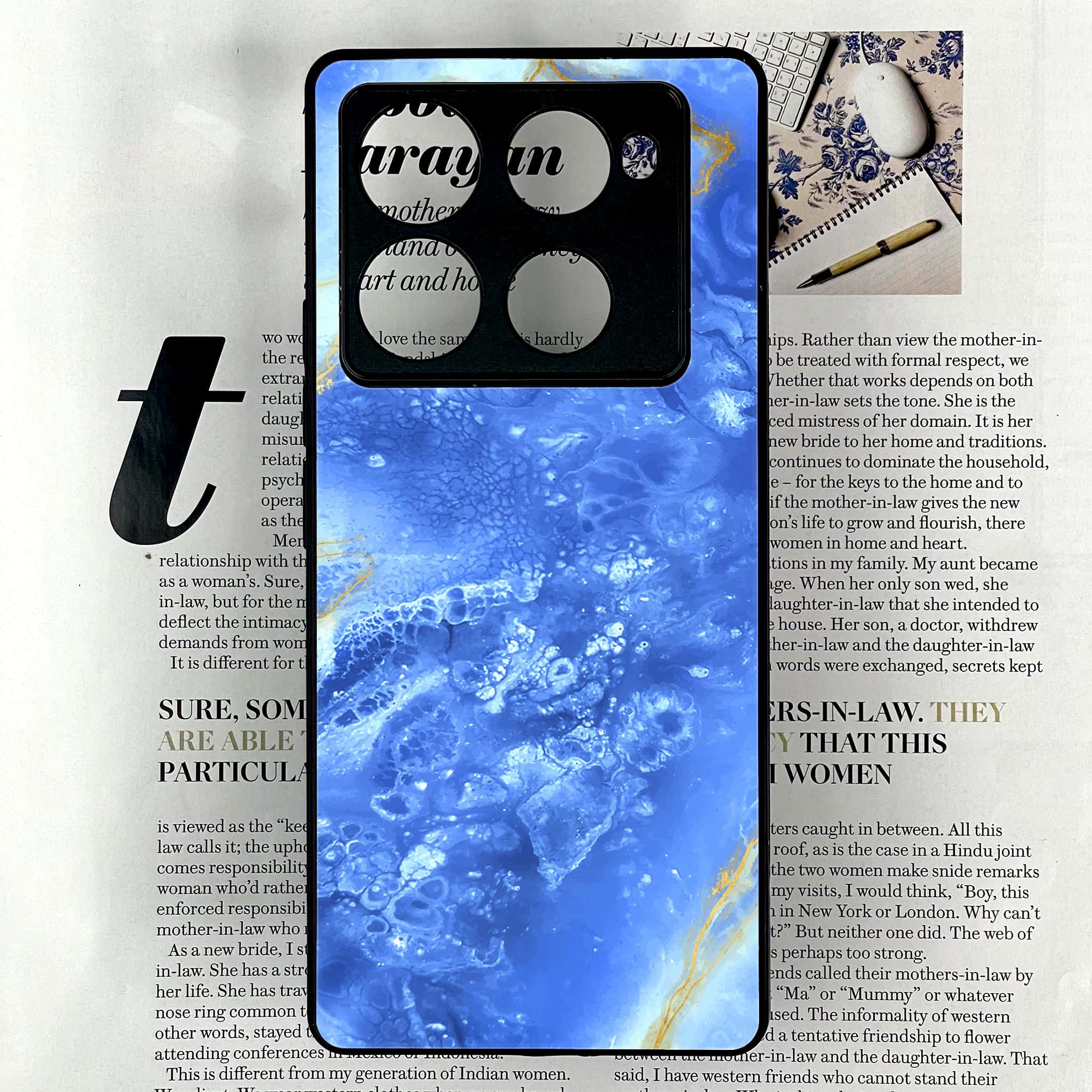 Infinix Note 40 Pro Plus - Blue Marble 2.0 Series - Premium Metal Printed soft Bumper shock Proof Case