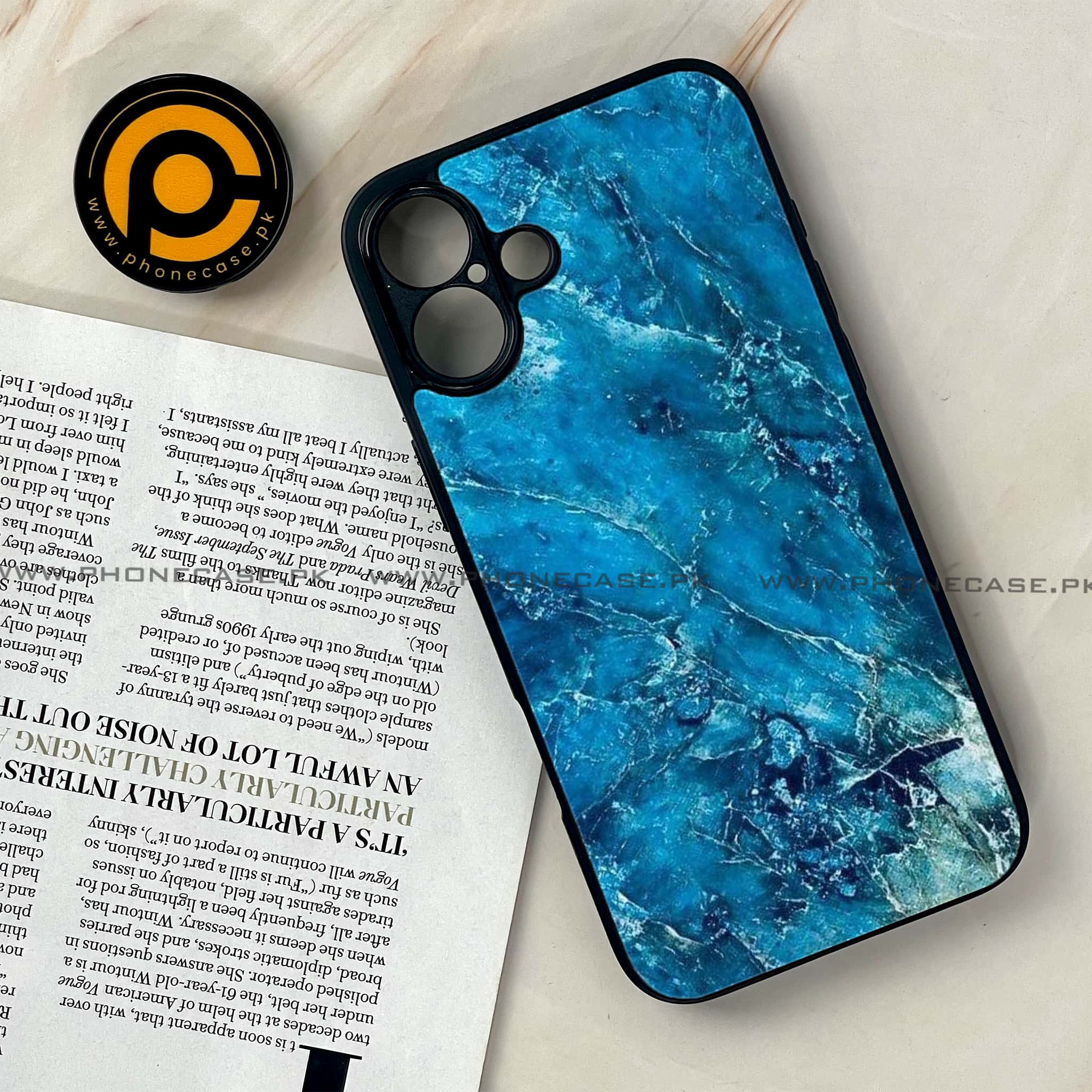 iPhone 16 Plus - Blue Marble Series - Premium Printed Glass soft Bumper shock Proof Case