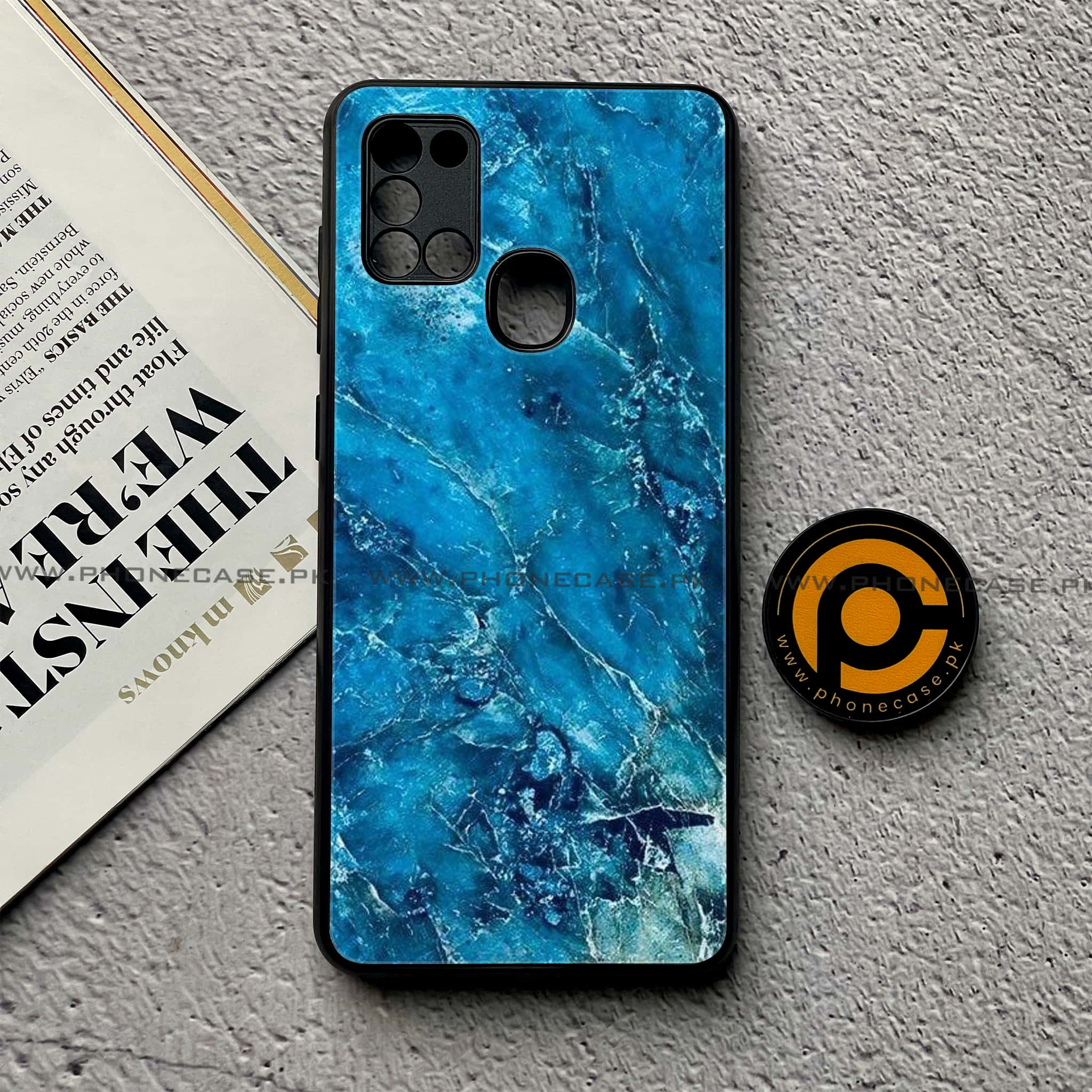 Samsung Galaxy A21s - Blue Marble V 2.0 Series - Premium Printed Glass soft Bumper shock Proof Case