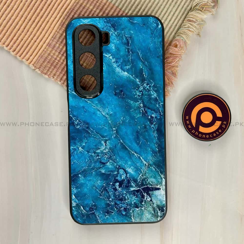 Infinix Hot 60i - Blue Marble 2.0 Series - Premium Metal Printed soft Bumper shock Proof Case