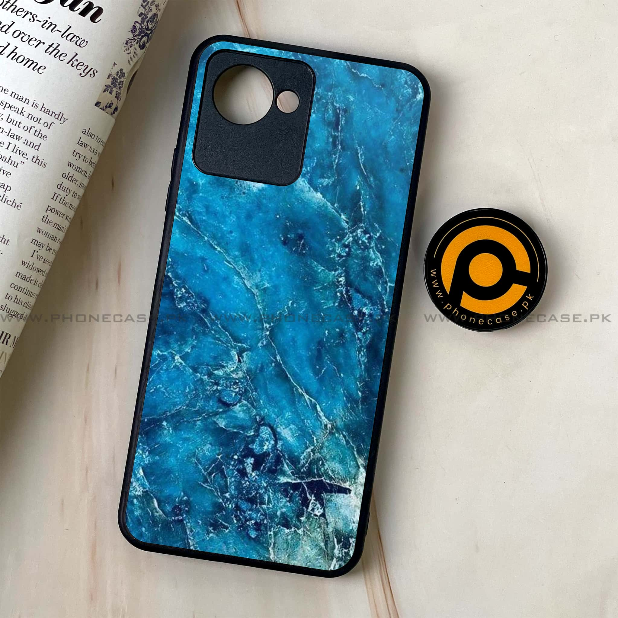 Realme C30 - Blue Marble Series V 2.0 - Premium Printed Glass soft Bumper shock Proof Case