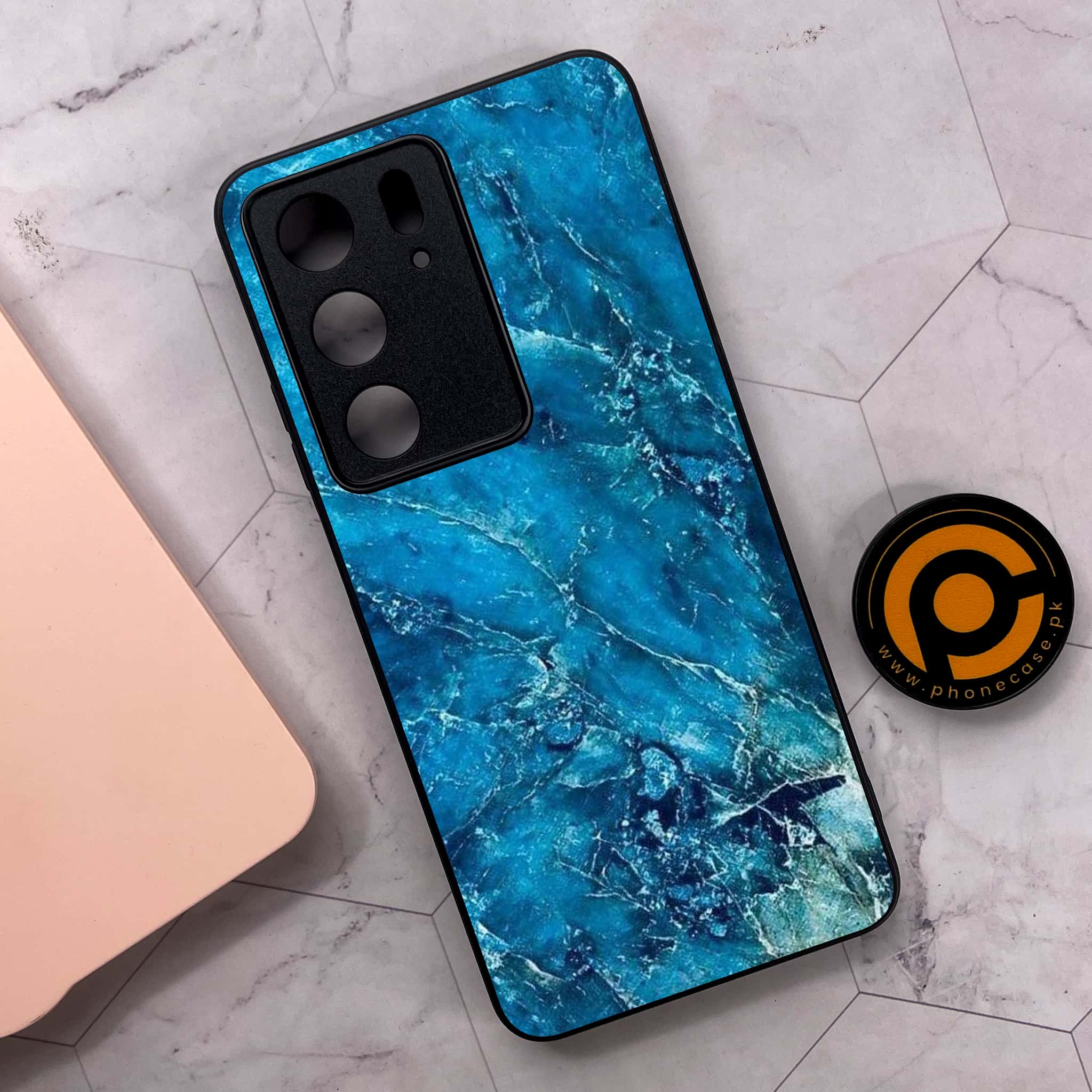 Realme C75x 4G - Blue Marble 2.0 Series - Premium Metal Printed soft Bumper shock Proof Case