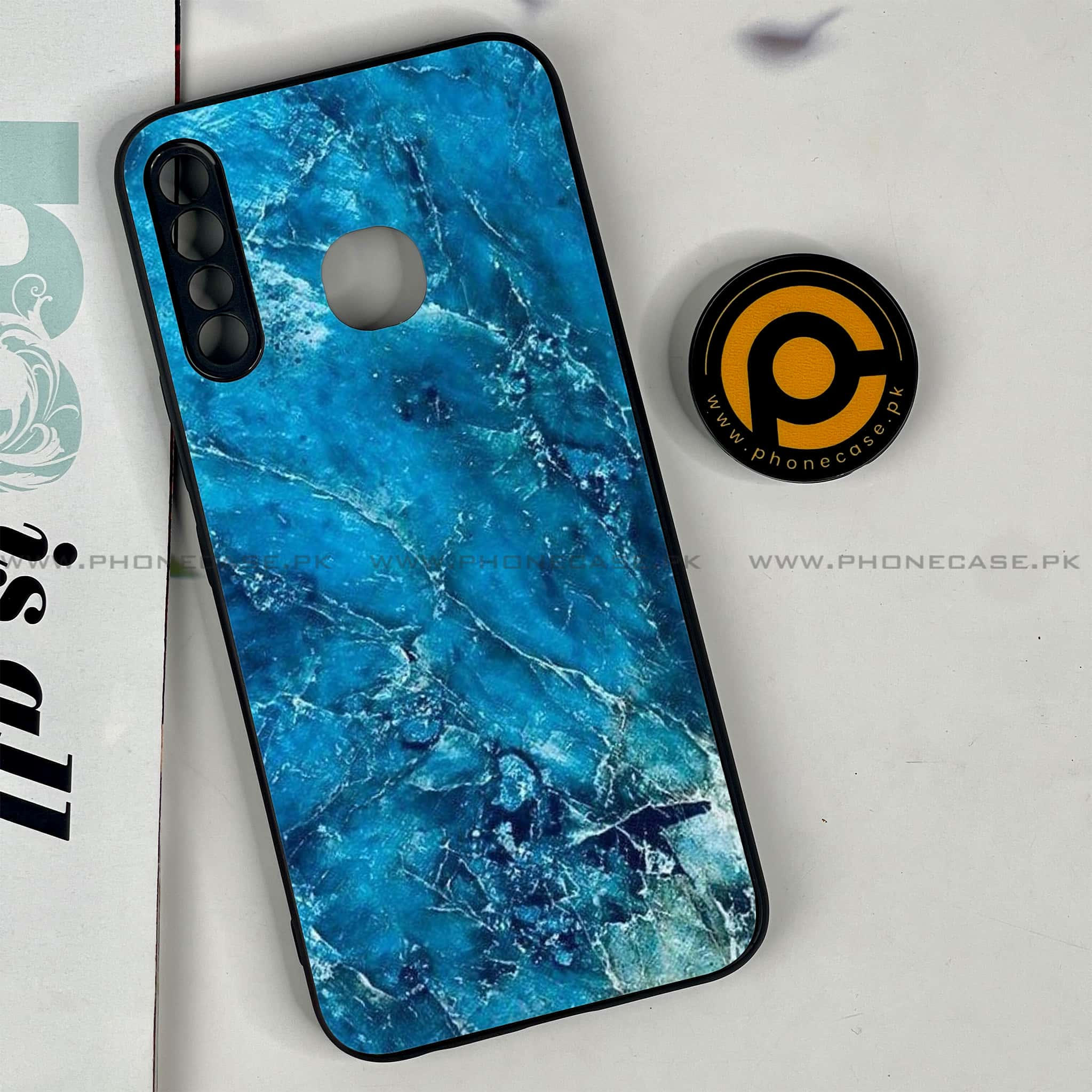 Infinix Hot 8 Lite - Blue Marble 2.0 Series - Premium Printed Glass soft Bumper shock Proof Case