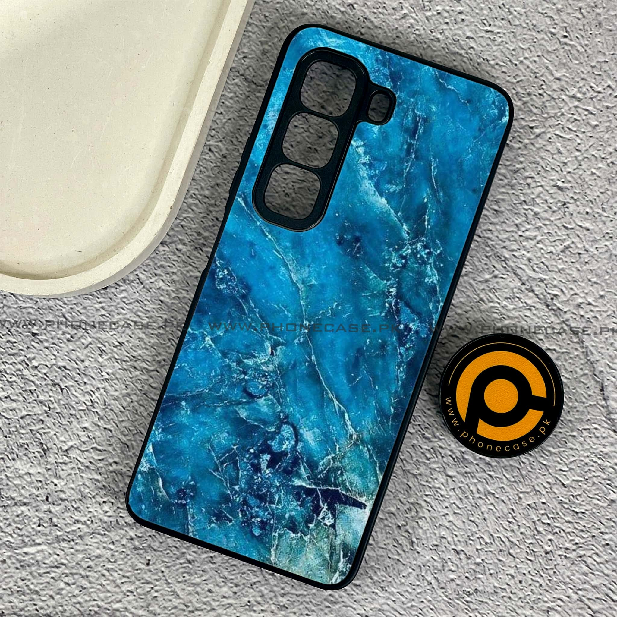 Infinix Hot 50 Pro - Blue Marble 2.0 Series - Premium Printed Glass soft Bumper shock Proof Case