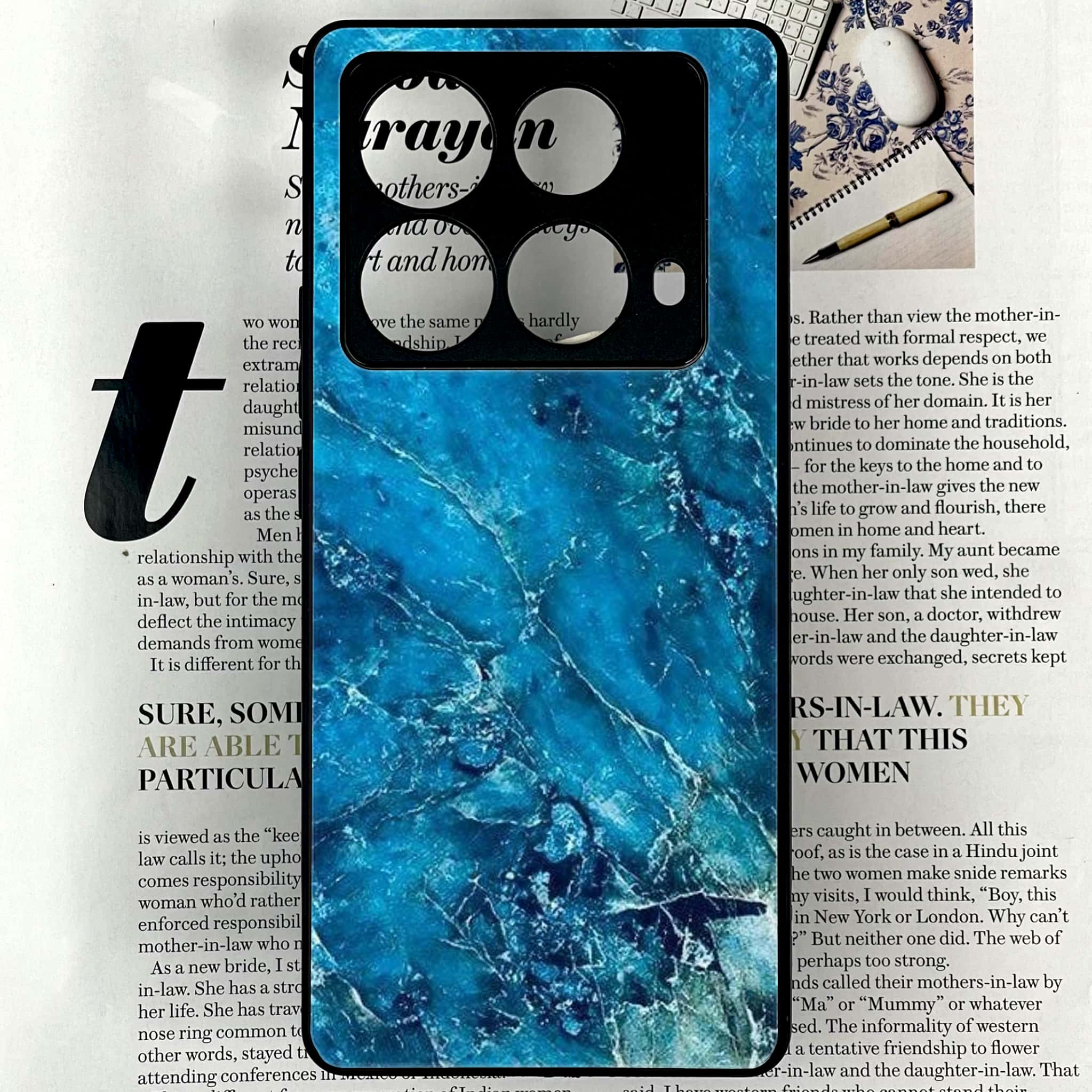 Infinix Note 40 4G - Blue Marble 2.0 Series - Premium Printed Glass soft Bumper shock Proof Case