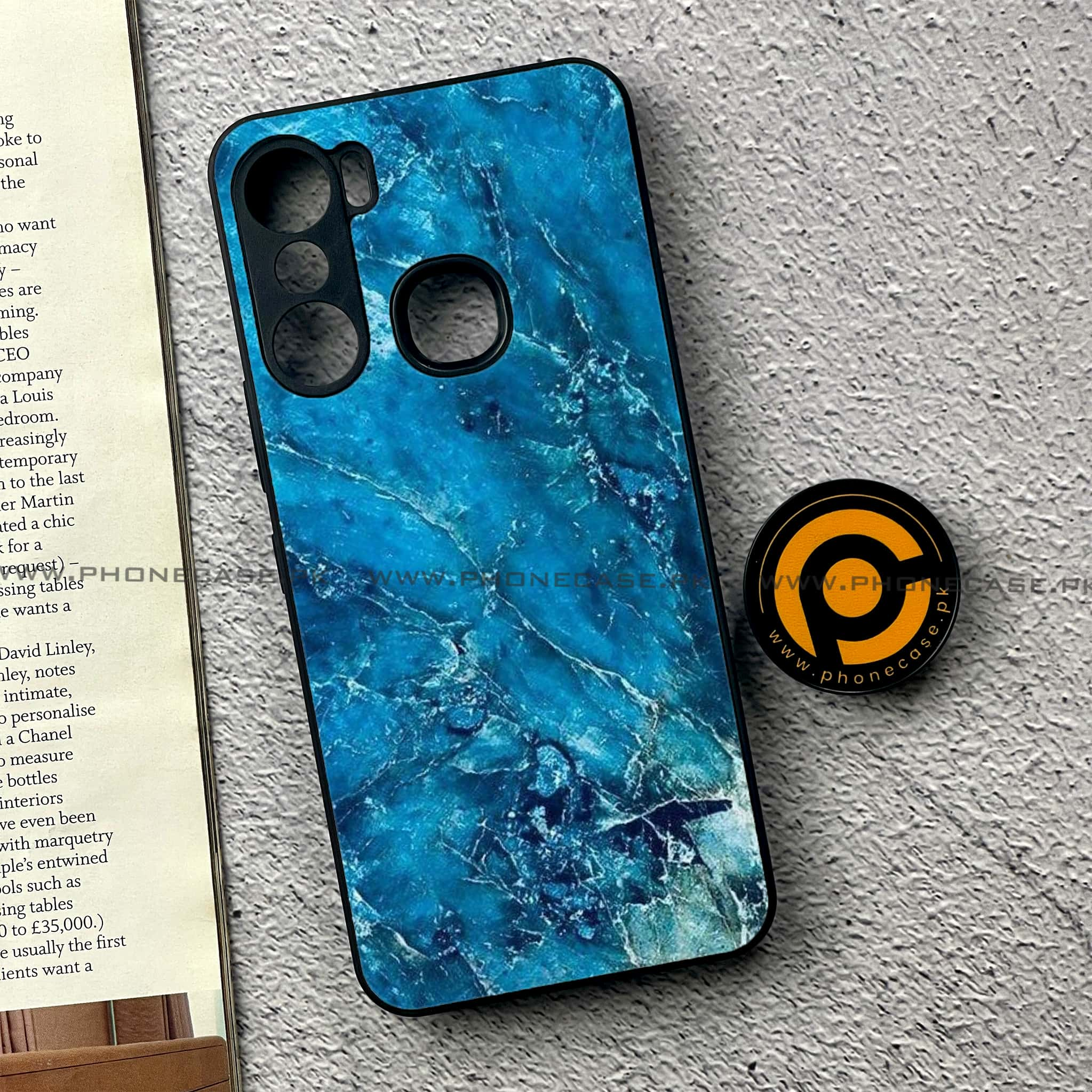 Infinix Hot 12 Pro - Blue Marble 2.0 Series - Premium Printed Glass soft Bumper shock Proof Case