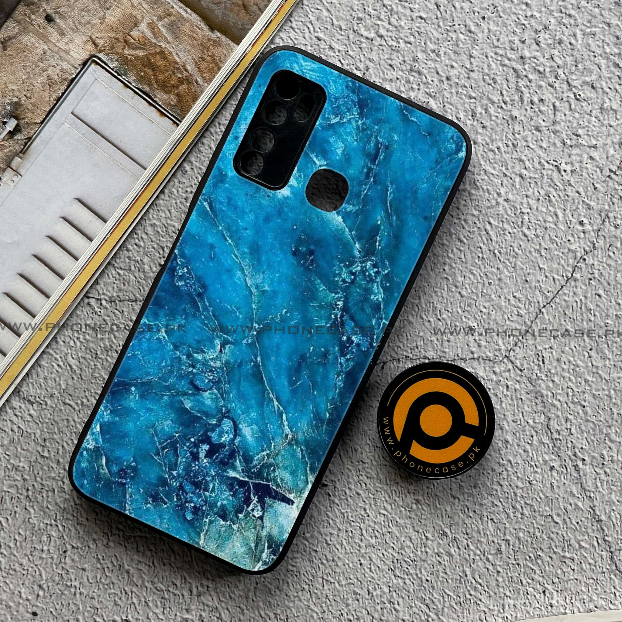 Infinix Note 7 Lite - Blue Marble 2.0 Series - Premium Printed Metal soft Bumper shock Proof Case