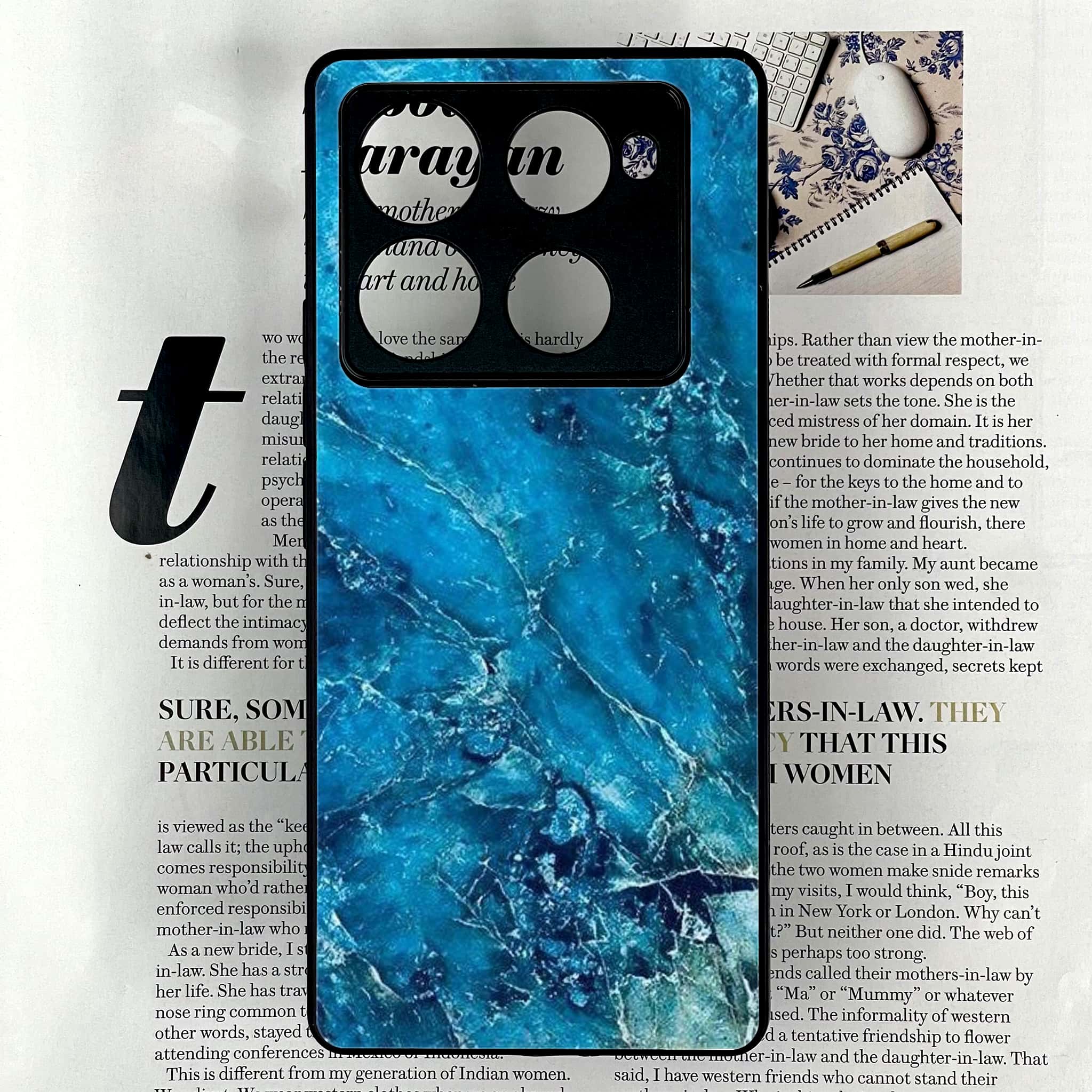 Infinix Note 40 Pro Plus - Blue Marble 2.0 Series - Premium Metal Printed soft Bumper shock Proof Case
