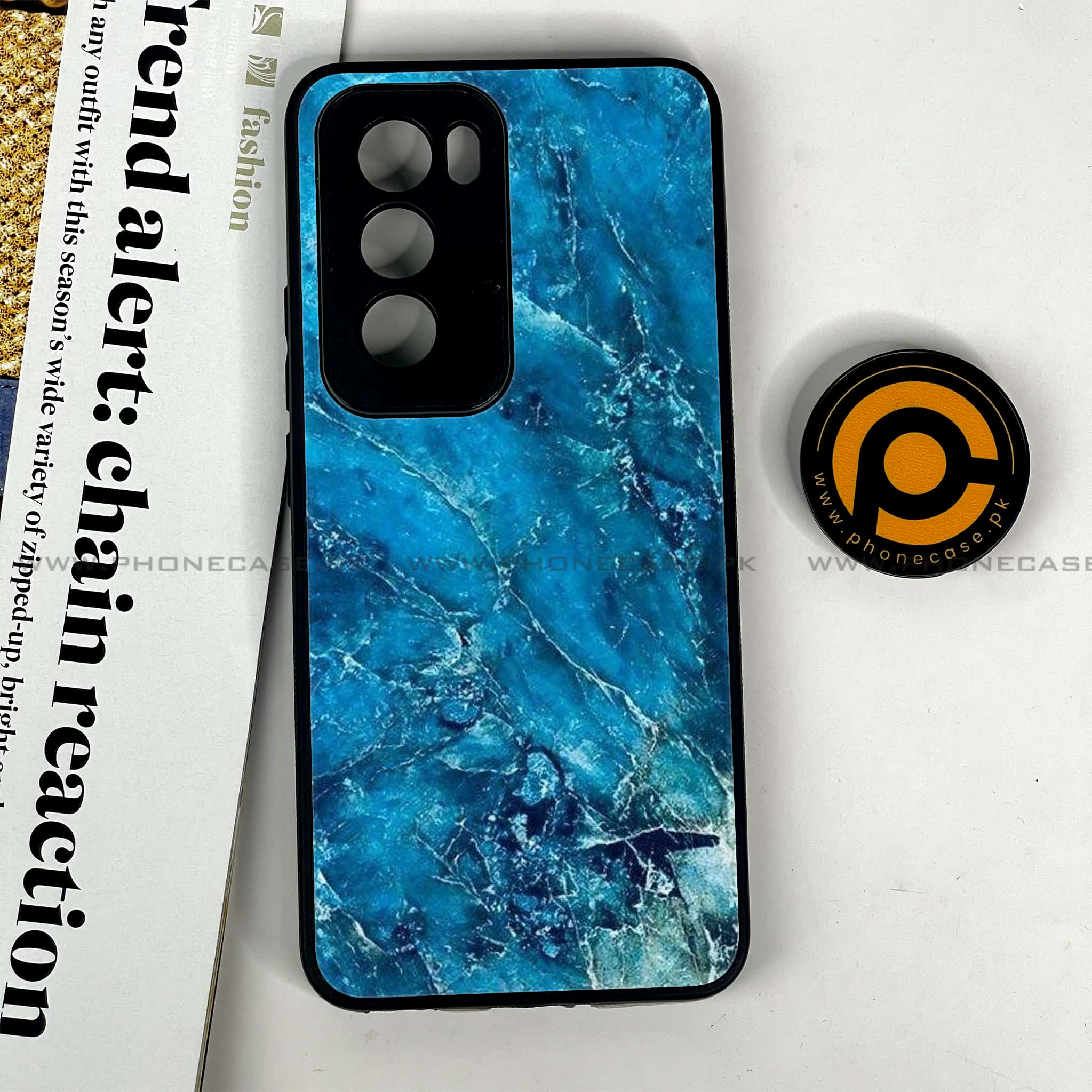 Oppo Reno 12 5G - Blue Marble 2.0 Series - Premium Printed Glass soft Bumper shock Proof Case