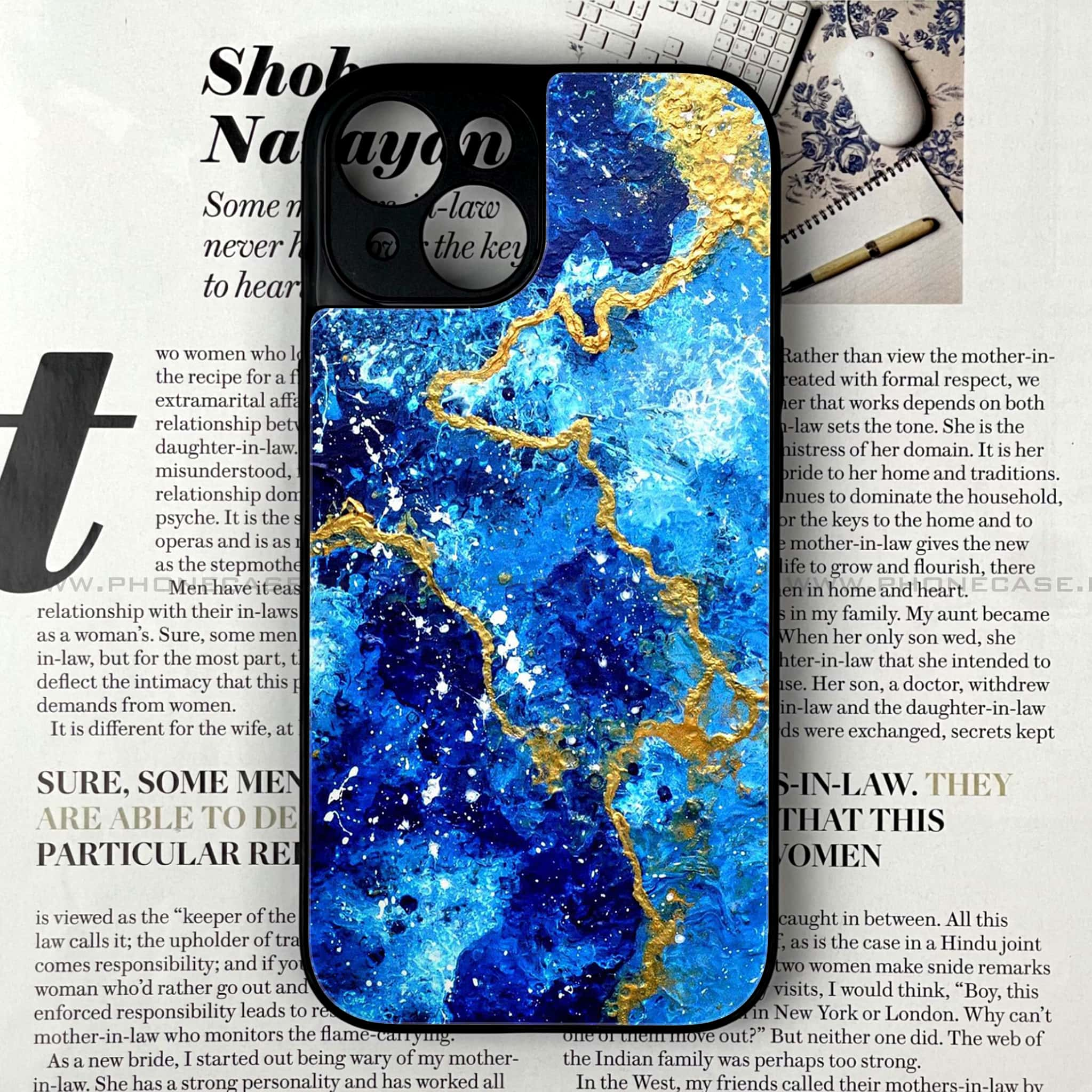 iPhone 14 - Blue Marble Series V 2.0 - Premium Printed Glass soft Bumper shock Proof Case