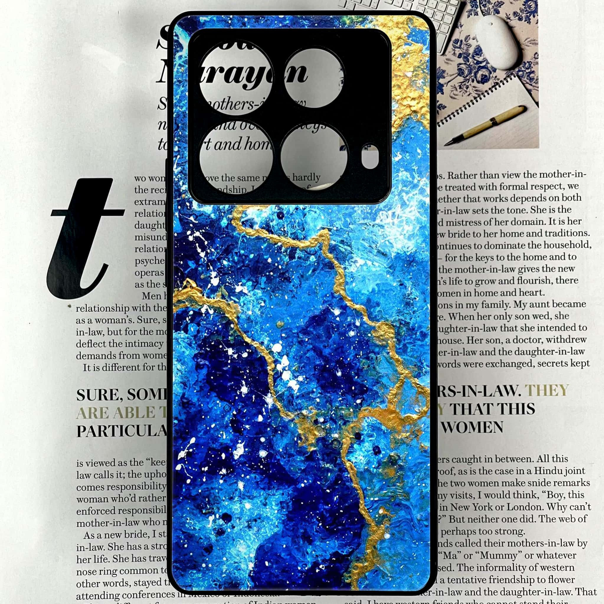 Infinix Note 40 4G - Blue Marble 2.0 Series - Premium Printed Glass soft Bumper shock Proof Case