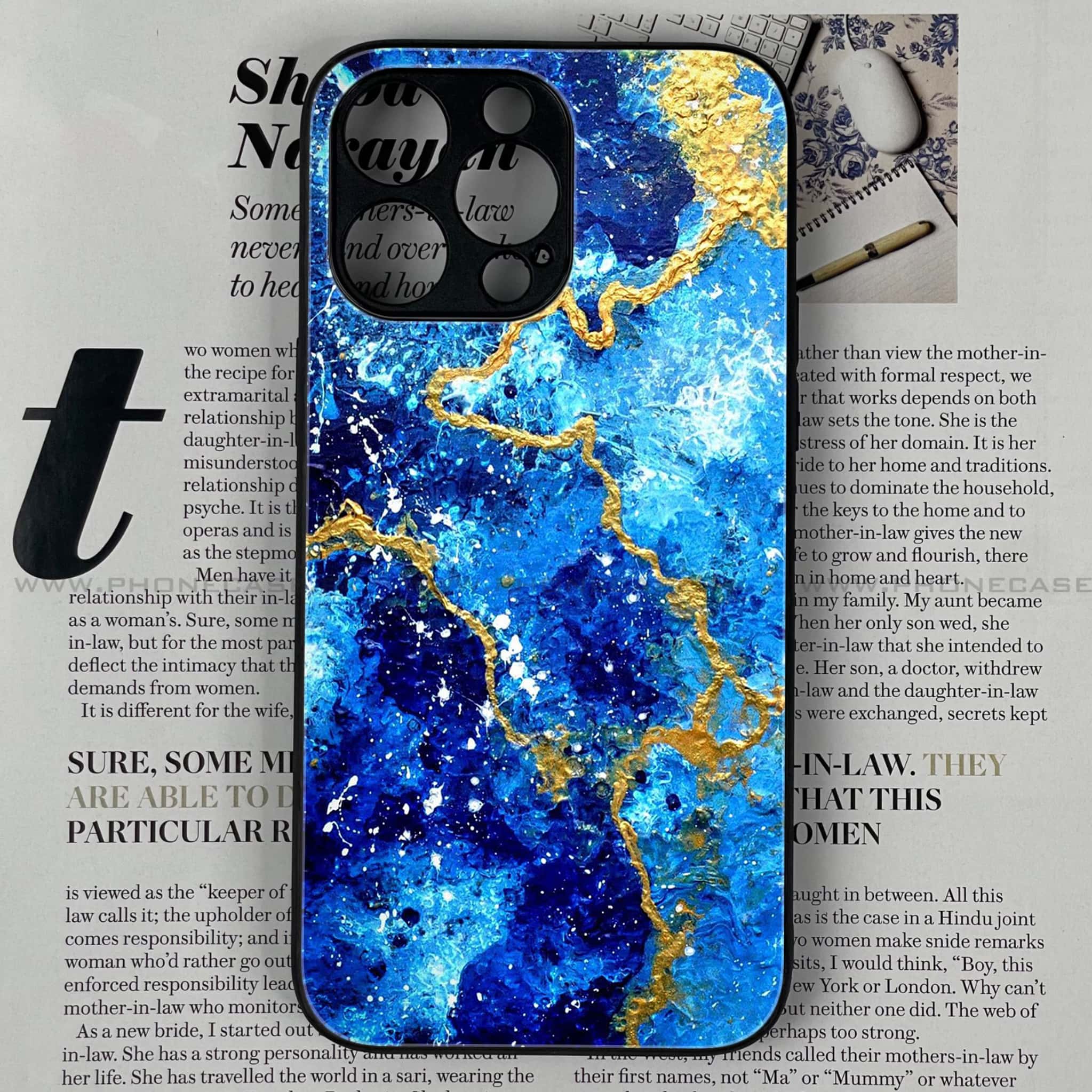 iPhone 15 Pro Max - Blue Marble Series V 2.0 - Premium Printed Glass soft Bumper shock Proof Case