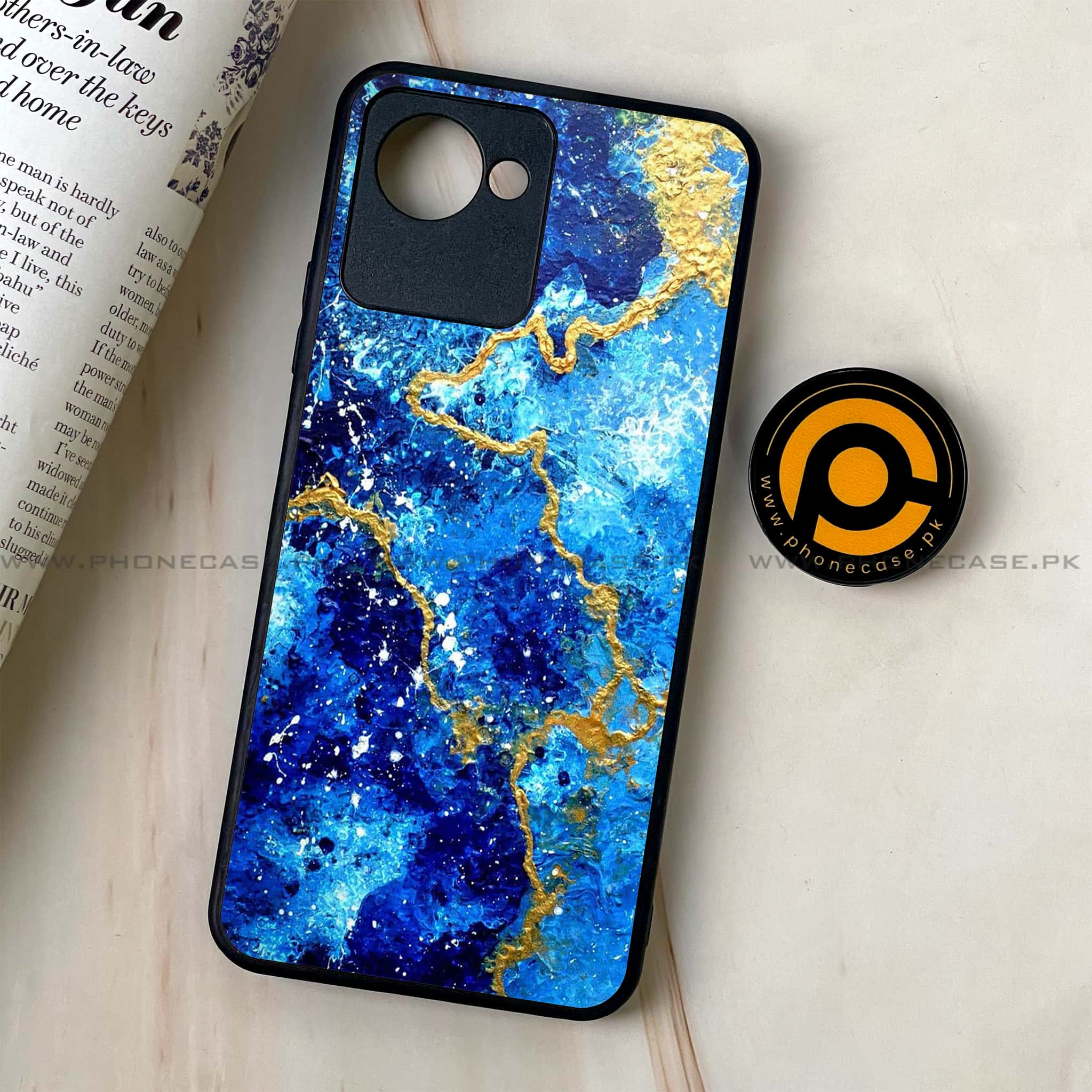 Realme C30 - Blue Marble Series V 2.0 - Premium Printed Glass soft Bumper shock Proof Case