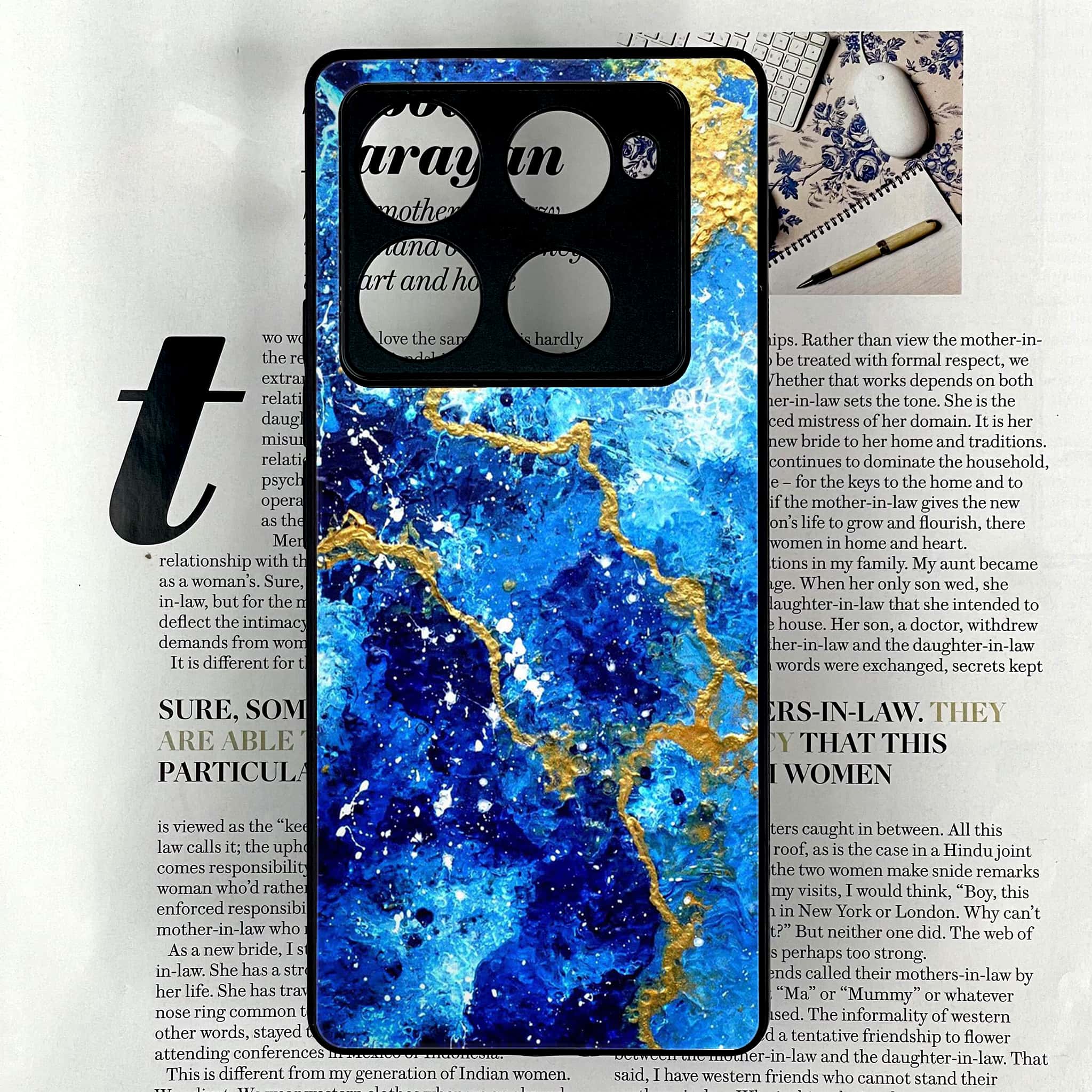 Infinix Note 40 Pro Plus - Blue Marble 2.0 Series - Premium Metal Printed soft Bumper shock Proof Case