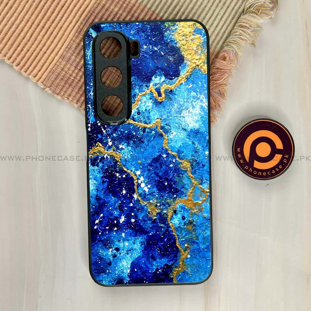 Infinix Hot 60i - Blue Marble 2.0 Series - Premium Metal Printed soft Bumper shock Proof Case