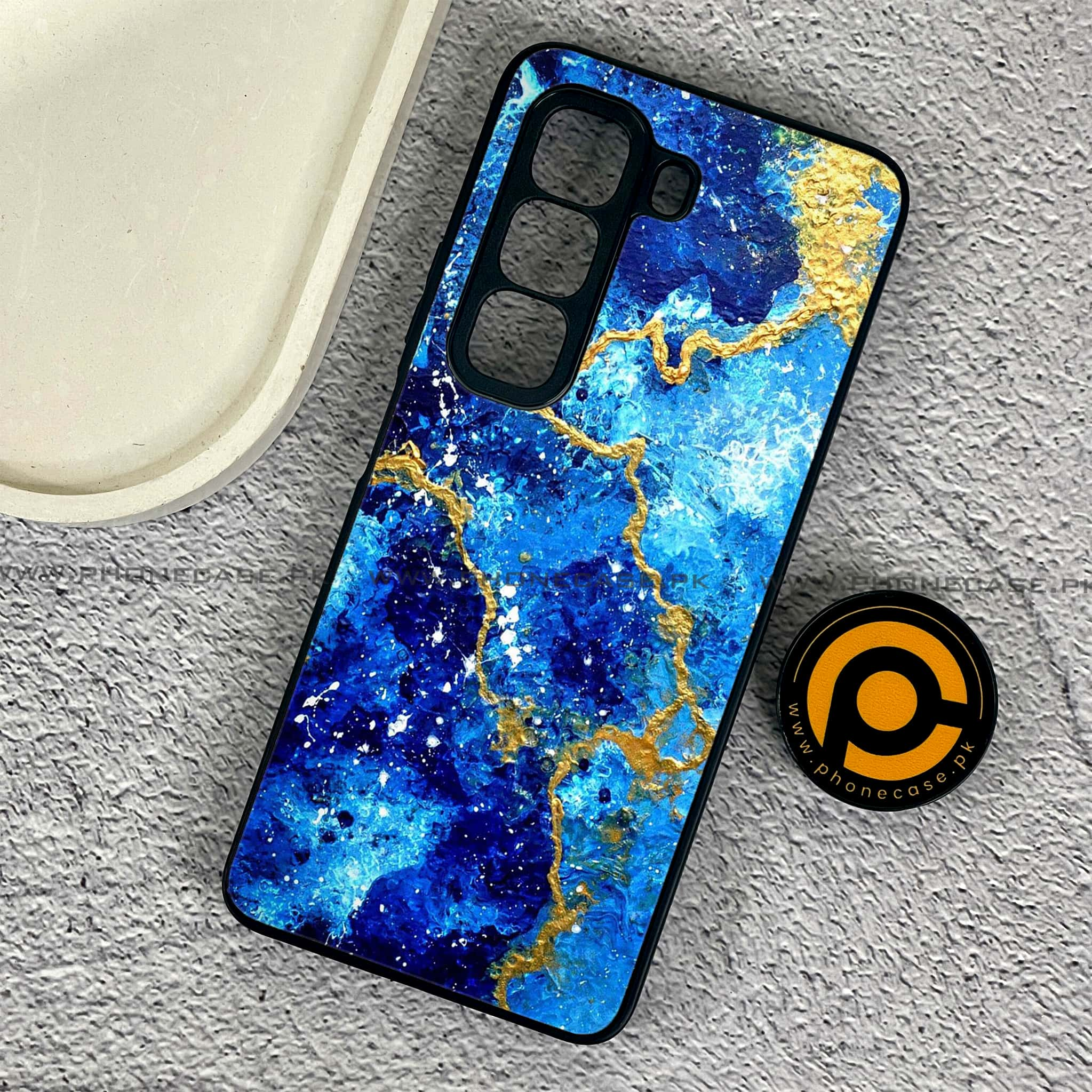 Infinix Hot 50 Pro - Blue Marble 2.0 Series - Premium Printed Glass soft Bumper shock Proof Case