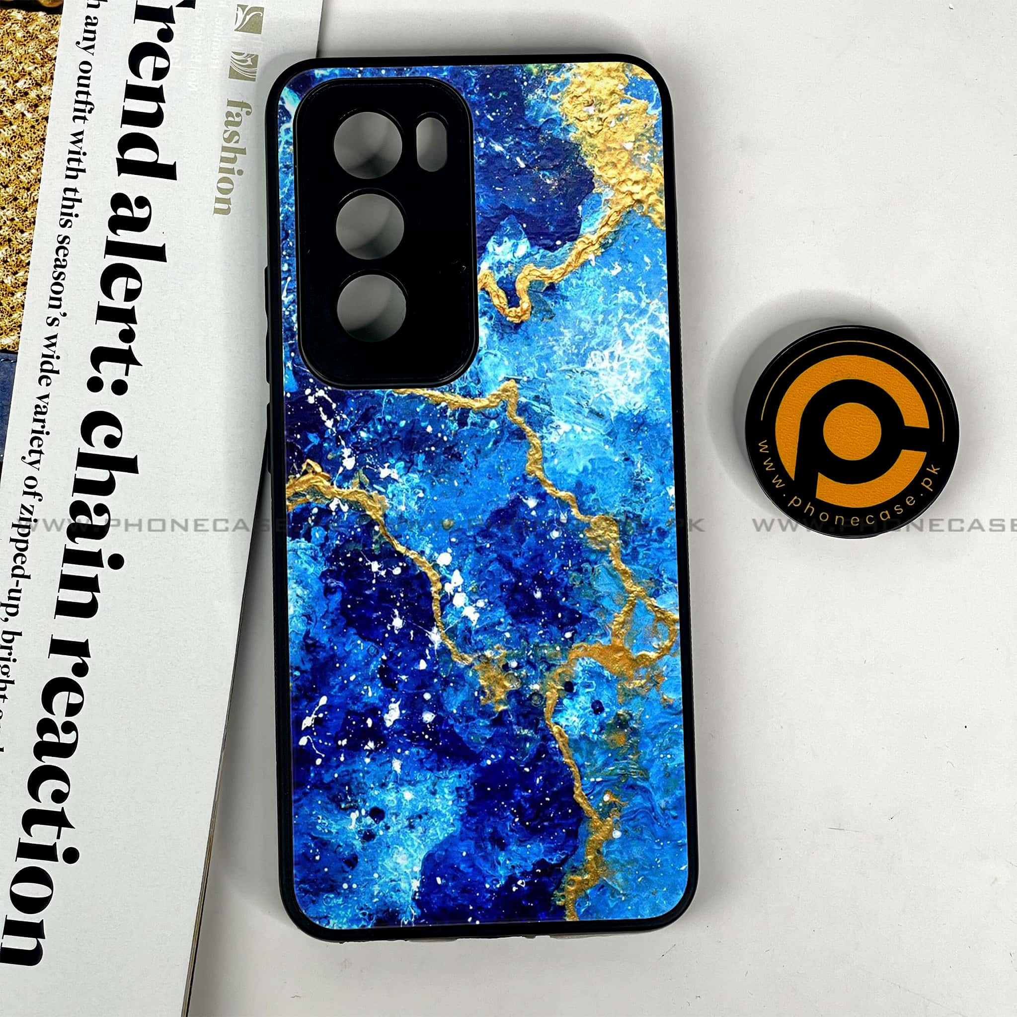 Oppo Reno 12 5G - Blue Marble 2.0 Series - Premium Printed Glass soft Bumper shock Proof Case