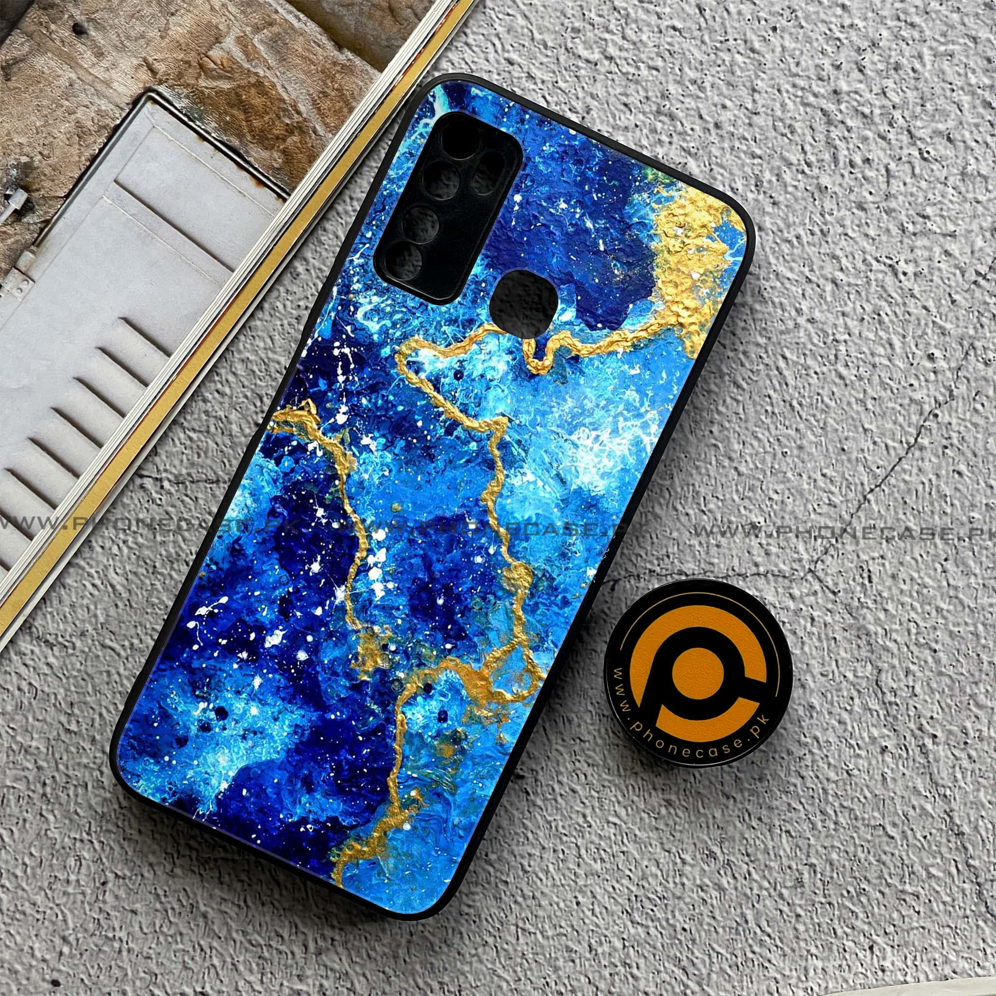 Infinix Note 7 Lite - Blue Marble 2.0 Series - Premium Printed Metal soft Bumper shock Proof Case